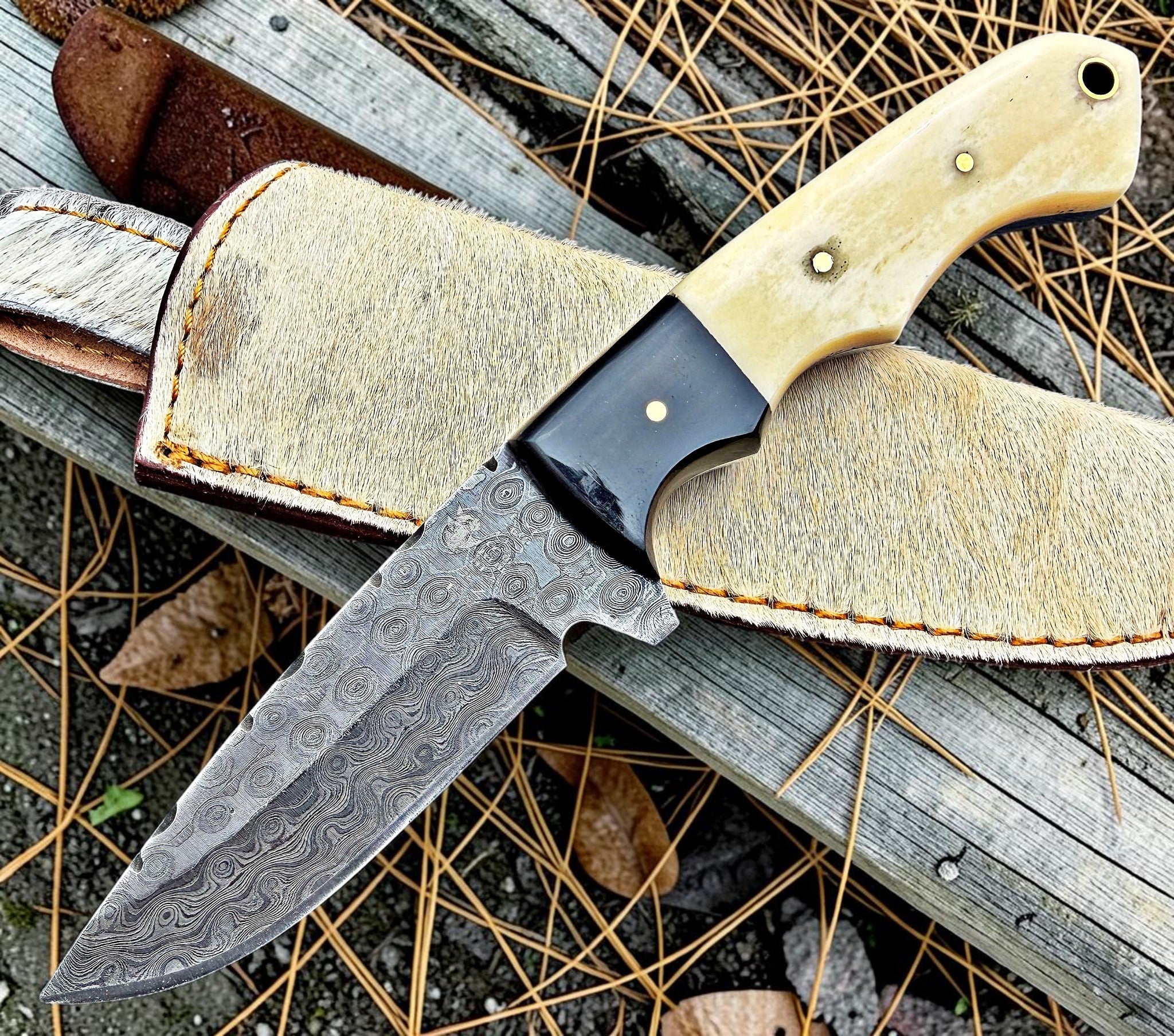 Timbercat Knives Handmade Damascus Steel Hunting Skinner Knife 8 Inches with Cowhide Leather Sheath 1024