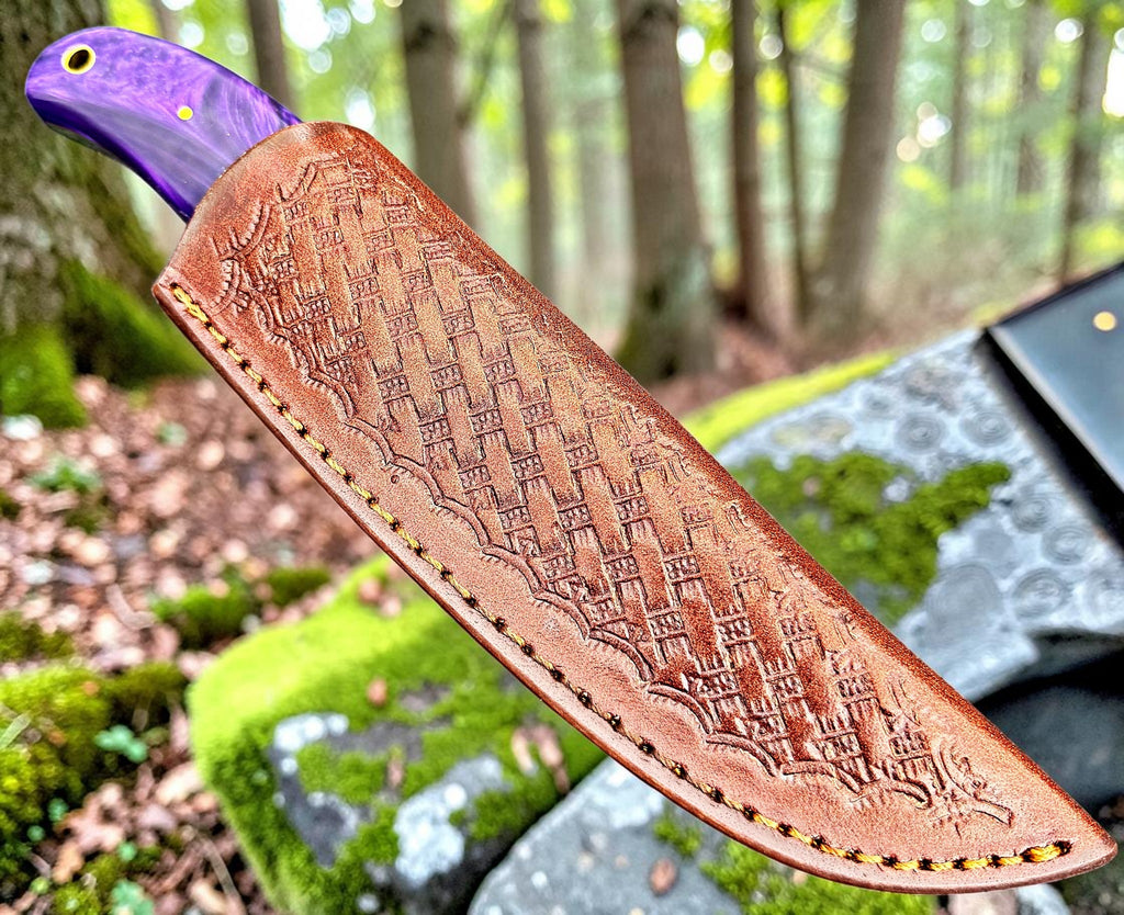 Timbercat Knives Handmade Damascus Steel Hunting Skinner Knife 8 Inches with Cowhide Leather Sheath 1025