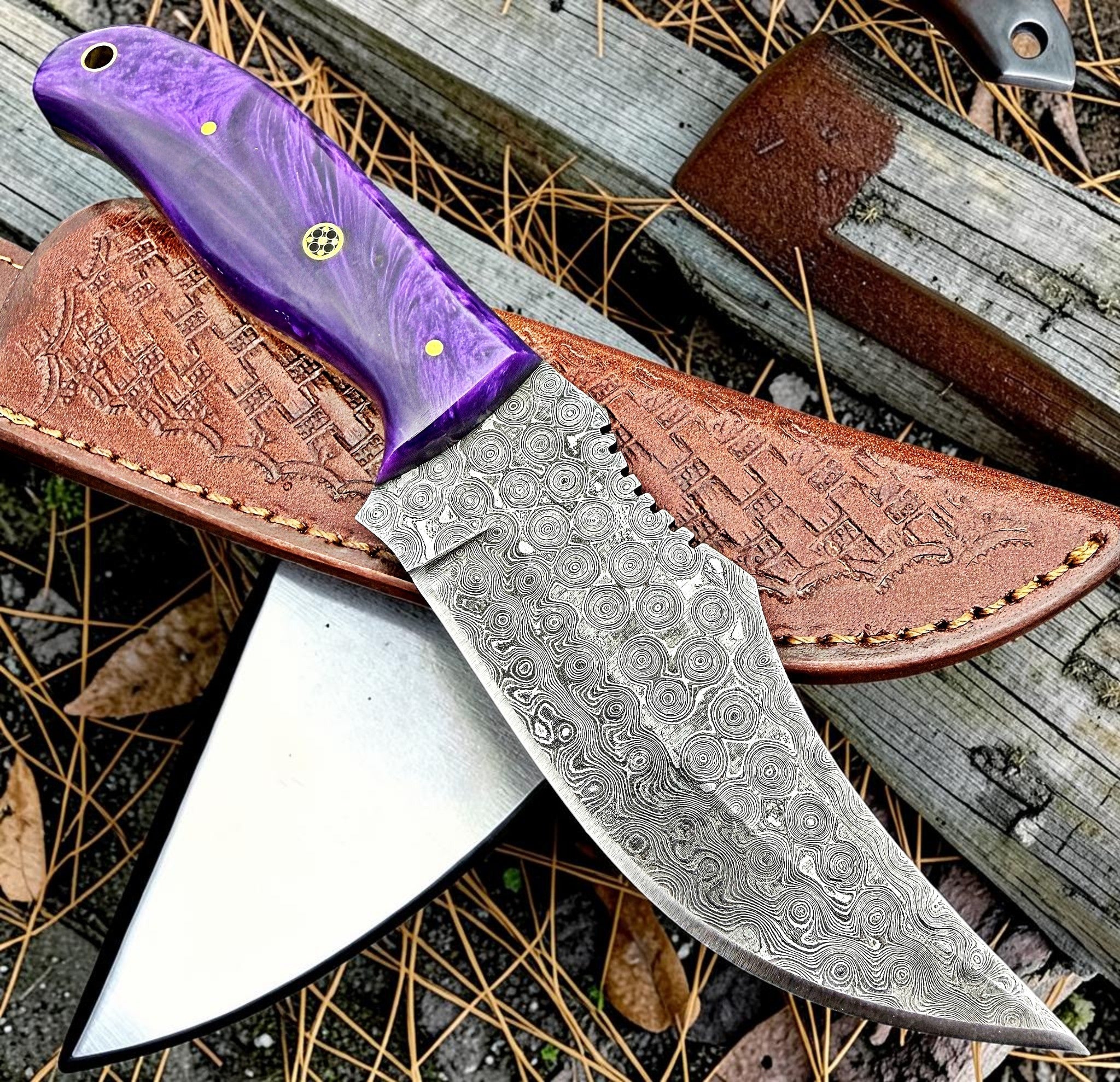 Timbercat Knives Handmade Damascus Steel Hunting Skinner Knife 8 Inches with Cowhide Leather Sheath 1025