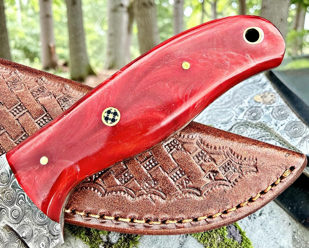 Timbercat Knives Handmade Damascus Steel Hunting Skinner Knife 8 Inches with Cowhide Leather Sheath 1026