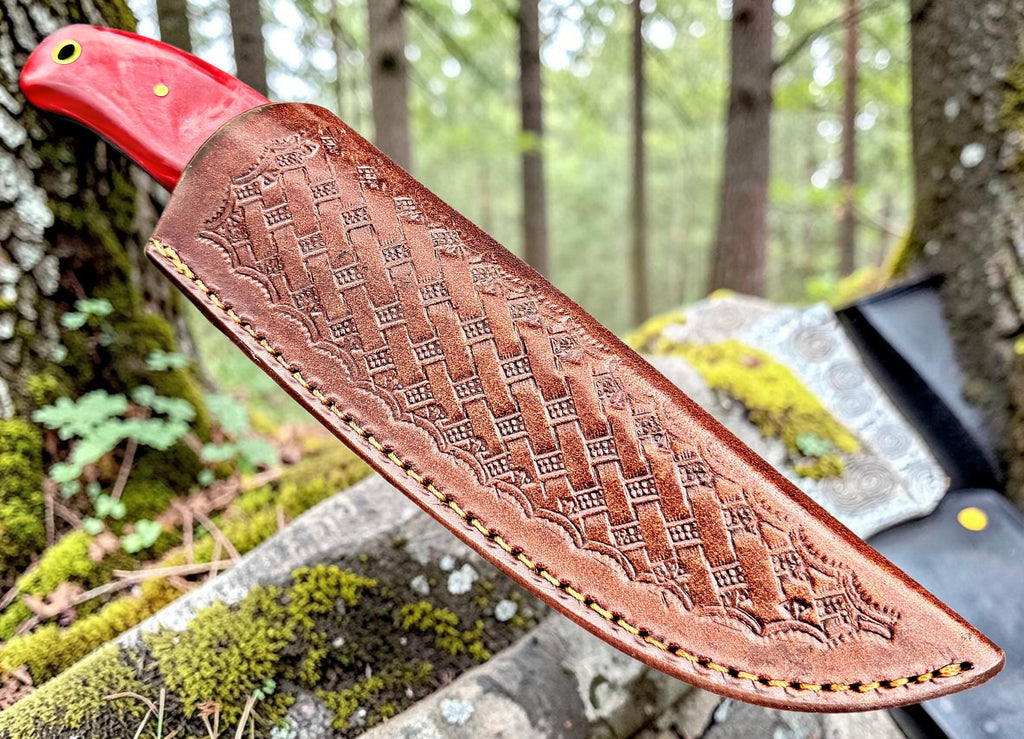 Timbercat Knives Handmade Damascus Steel Hunting Skinner Knife 8 Inches with Cowhide Leather Sheath 1026
