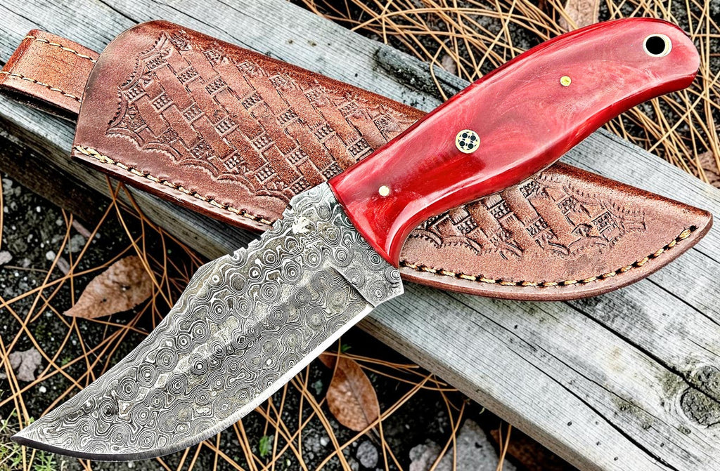 Timbercat Knives Handmade Damascus Steel Hunting Skinner Knife 8 Inches with Cowhide Leather Sheath 1026