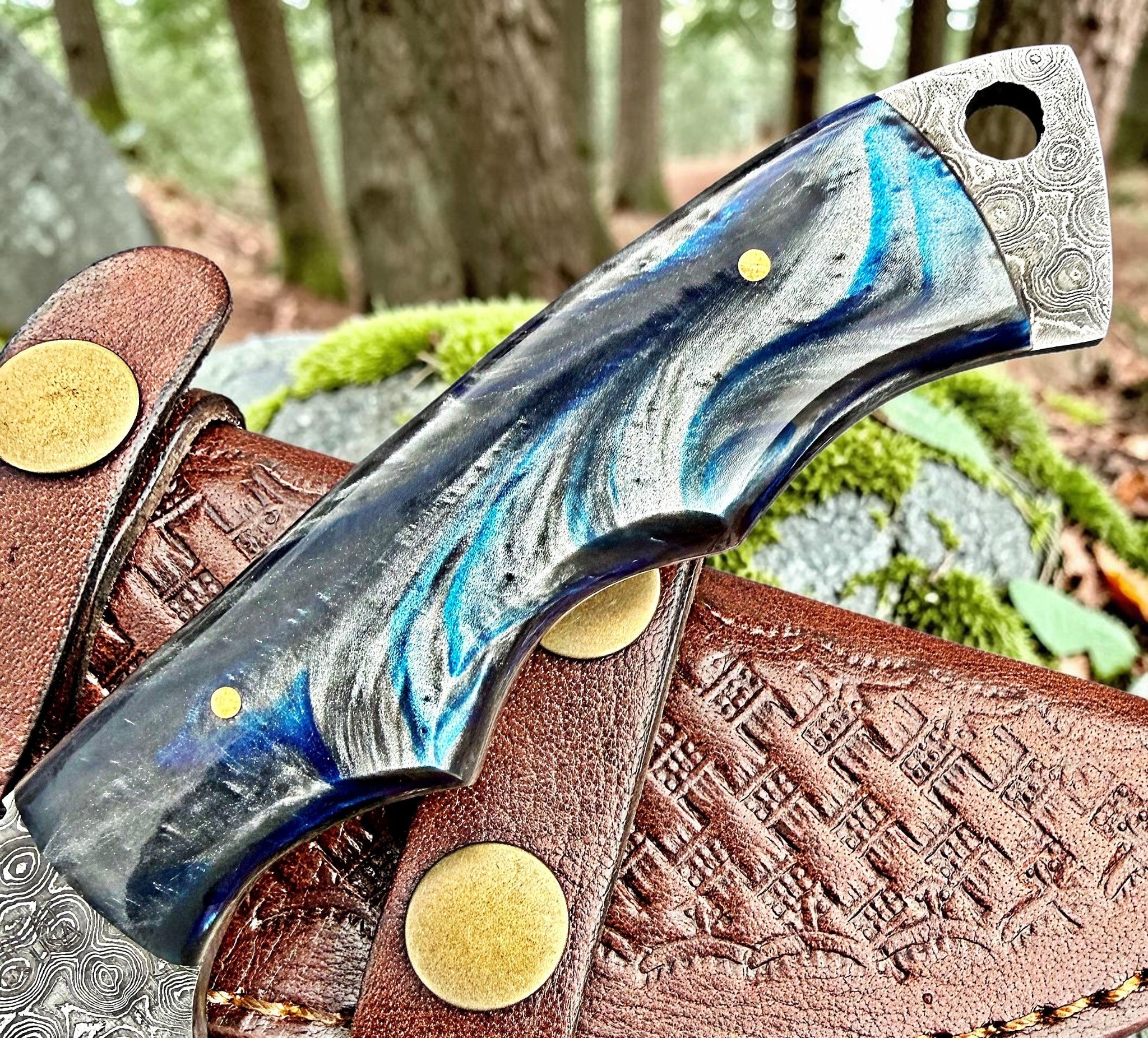 Timbercat Knives Handmade Damascus Steel Hunting Skinner Knife 8 Inches with Cowhide Leather Sheath 1027