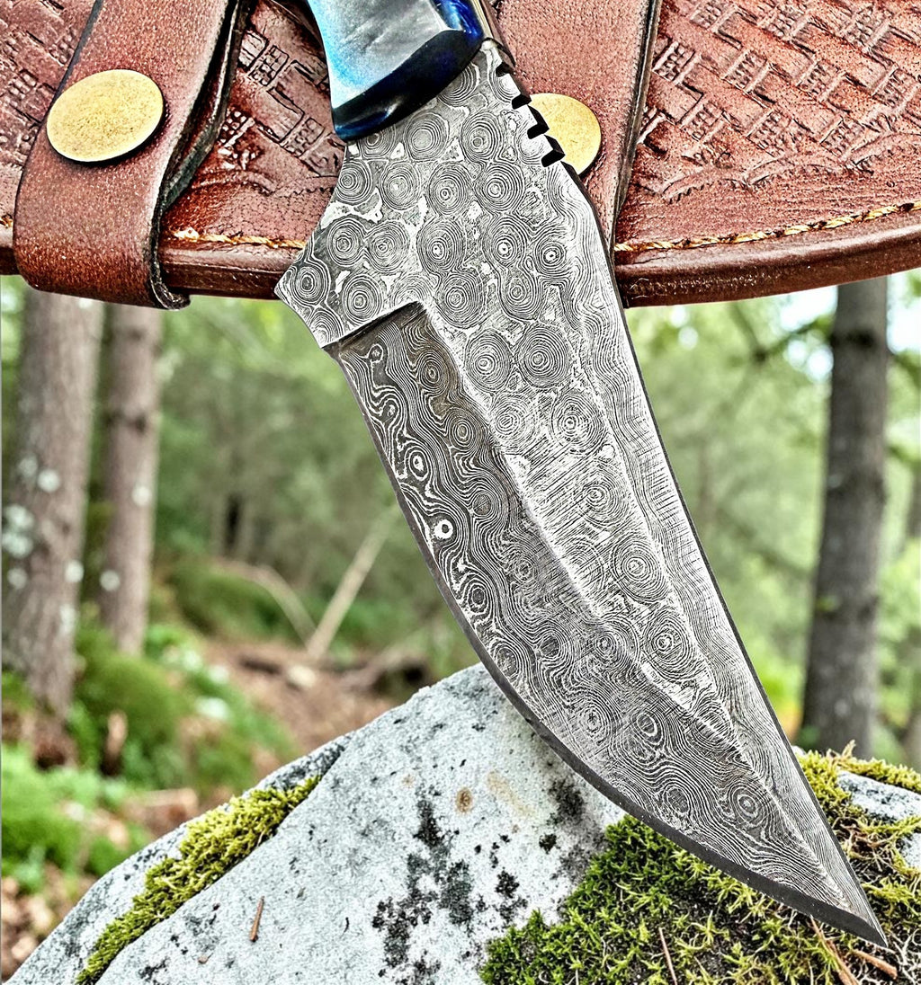 Timbercat Knives Handmade Damascus Steel Hunting Skinner Knife 8 Inches with Cowhide Leather Sheath 1027