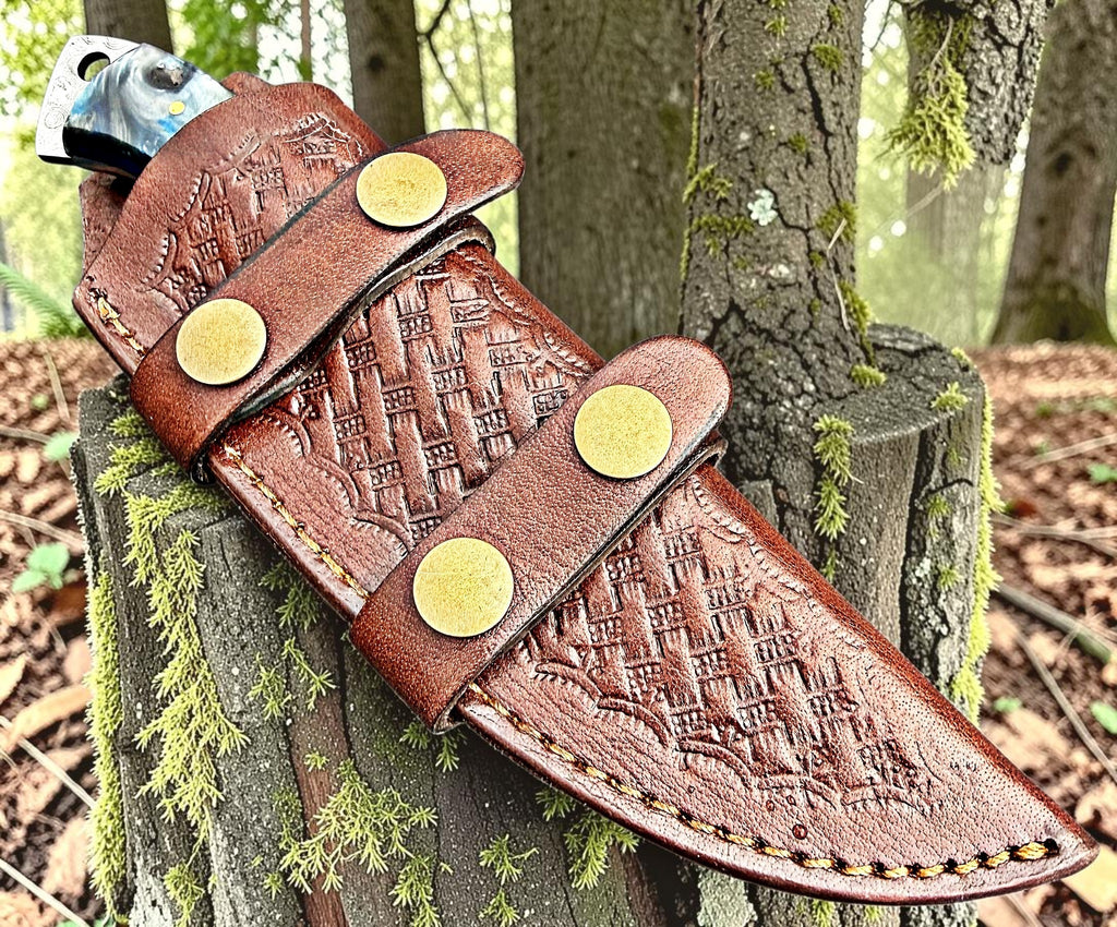Timbercat Knives Handmade Damascus Steel Hunting Skinner Knife 8 Inches with Cowhide Leather Sheath 1027