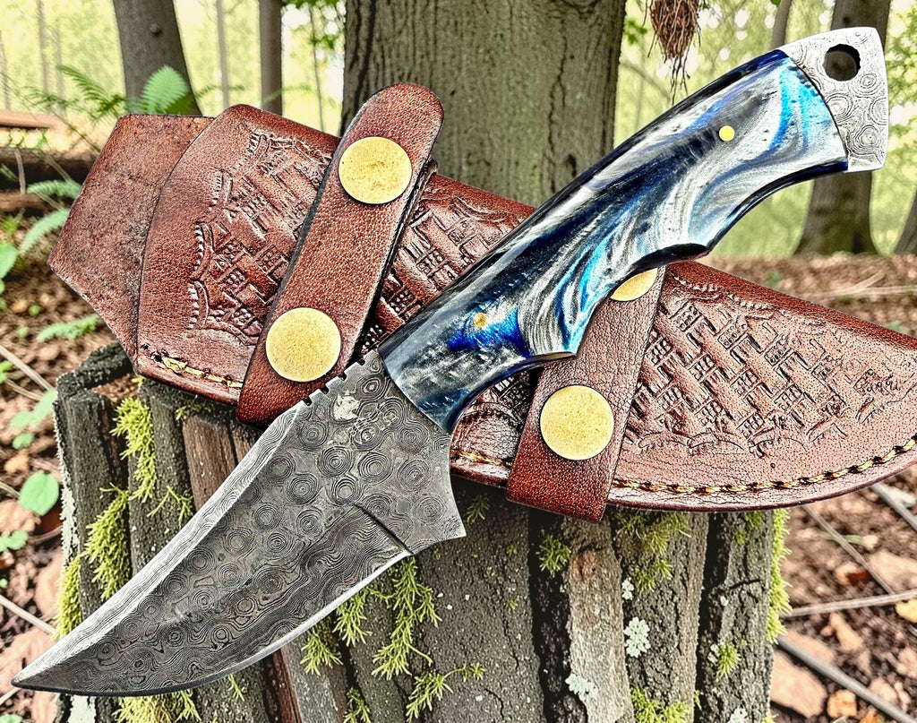 Timbercat Knives Handmade Damascus Steel Hunting Skinner Knife 8 Inches with Cowhide Leather Sheath 1027
