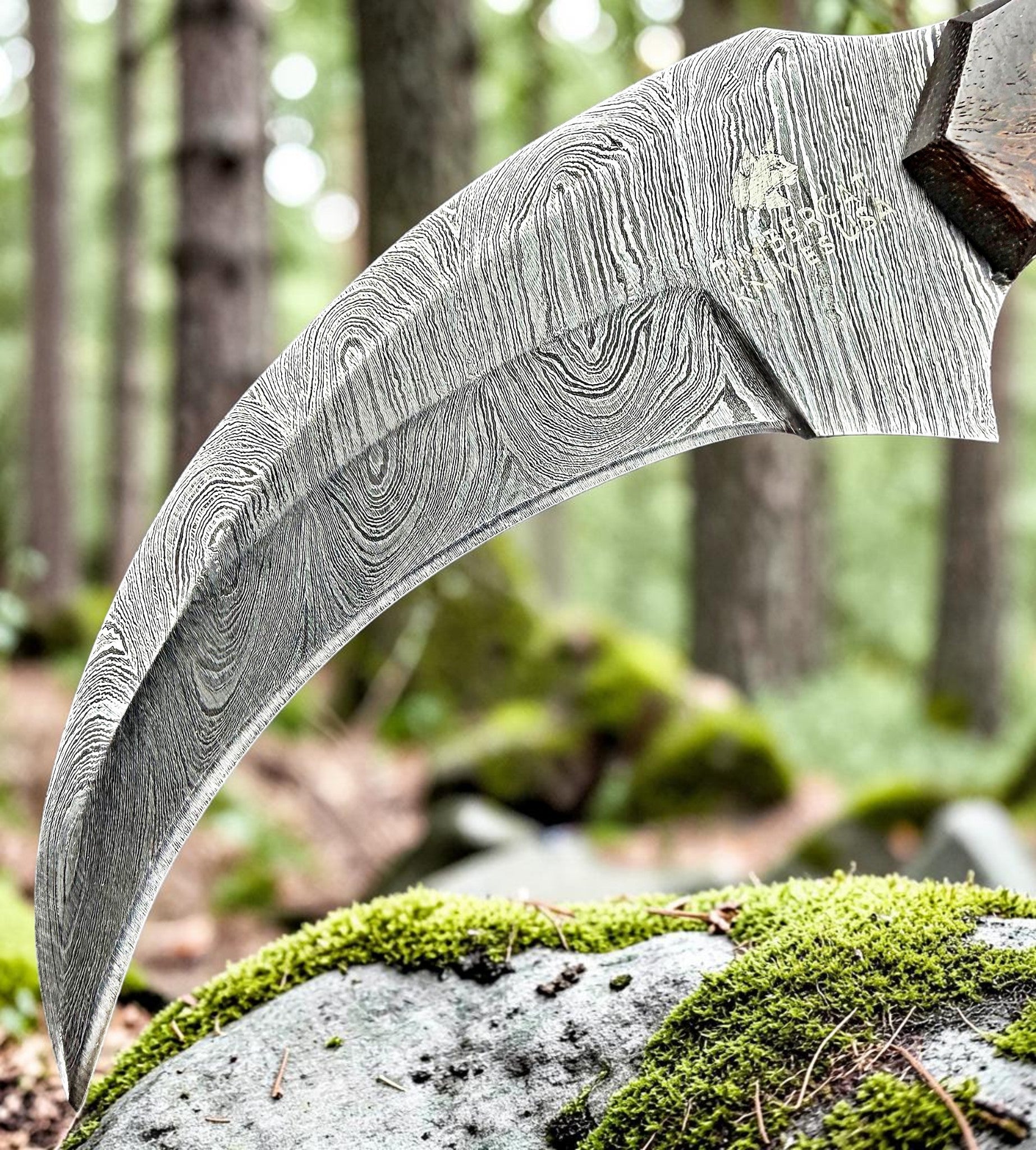 Timbercat Knives Handmade Damascus Steel Hunting Karambit Knife 7.5 Inches with Cowhide Leather Sheath 1028