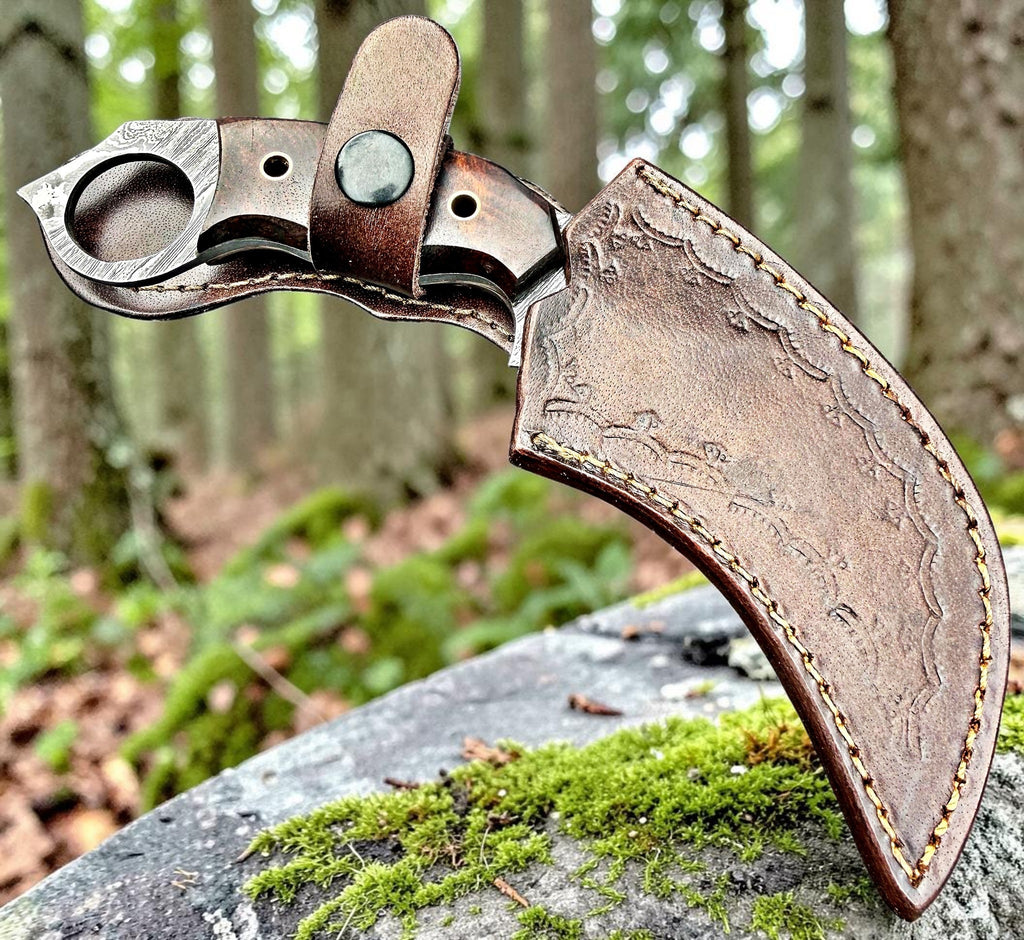Timbercat Knives Handmade Damascus Steel Hunting Karambit Knife 7.5 Inches with Cowhide Leather Sheath 1028