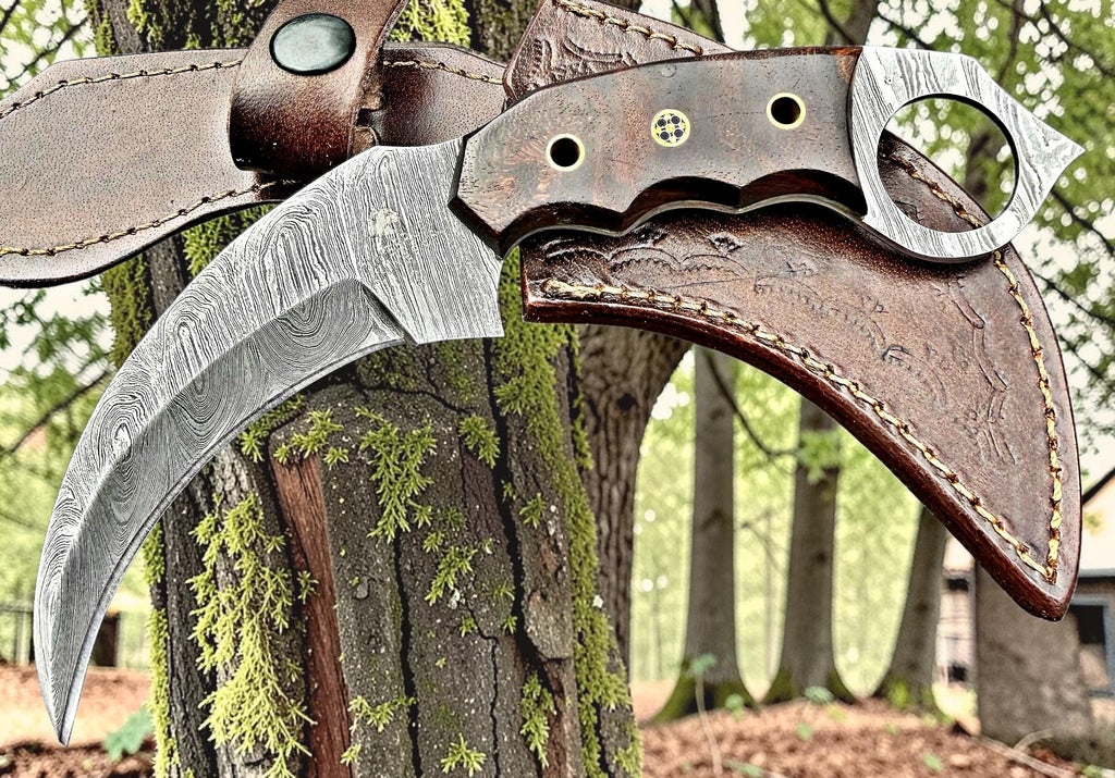 Timbercat Knives Handmade Damascus Steel Hunting Karambit Knife 7.5 Inches with Cowhide Leather Sheath 1028