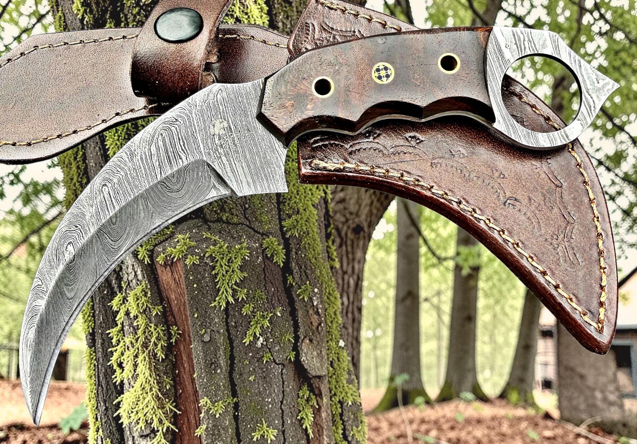 Timbercat Knives Handmade Damascus Steel Hunting Karambit Knife 7.5 Inches with Cowhide Leather Sheath 1028