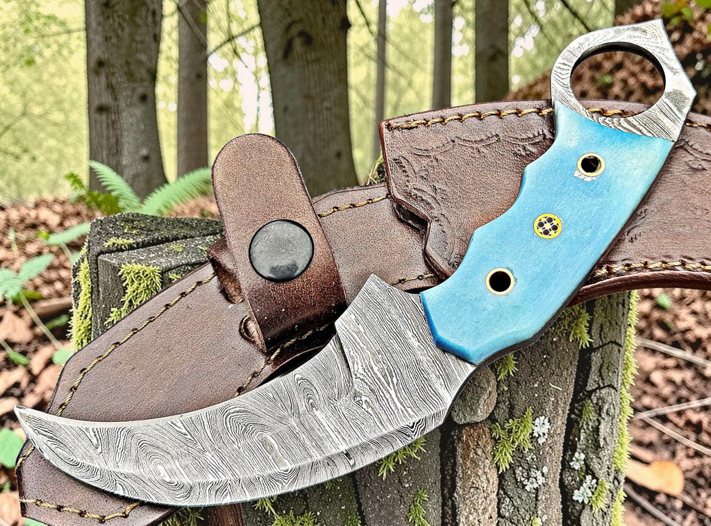 Timbercat Knives Handmade Damascus Steel Hunting Karambit Knife 7.5 Inches with Cowhide Leather Sheath 1029