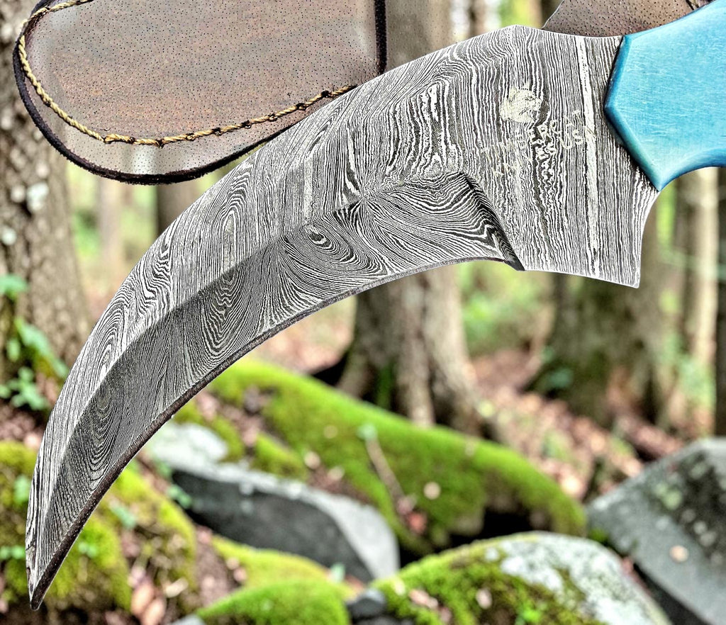 Timbercat Knives Handmade Damascus Steel Hunting Karambit Knife 7.5 Inches with Cowhide Leather Sheath 1029