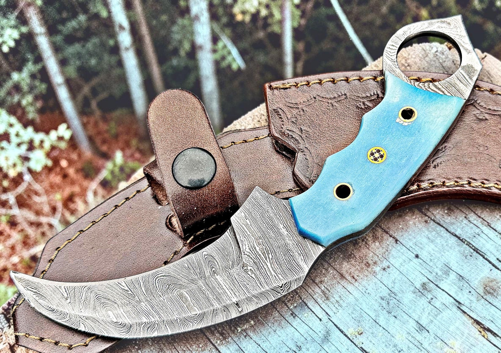 Timbercat Knives Handmade Damascus Steel Hunting Karambit Knife 7.5 Inches with Cowhide Leather Sheath 1029