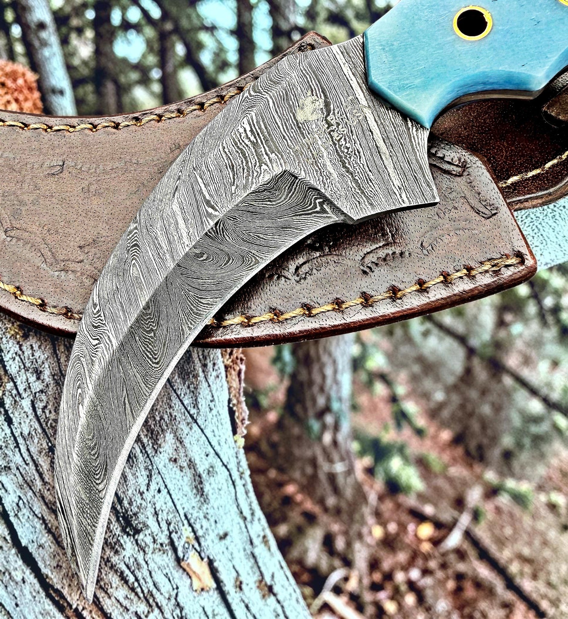 Timbercat Knives Handmade Damascus Steel Hunting Karambit Knife 7.5 Inches with Cowhide Leather Sheath 1029
