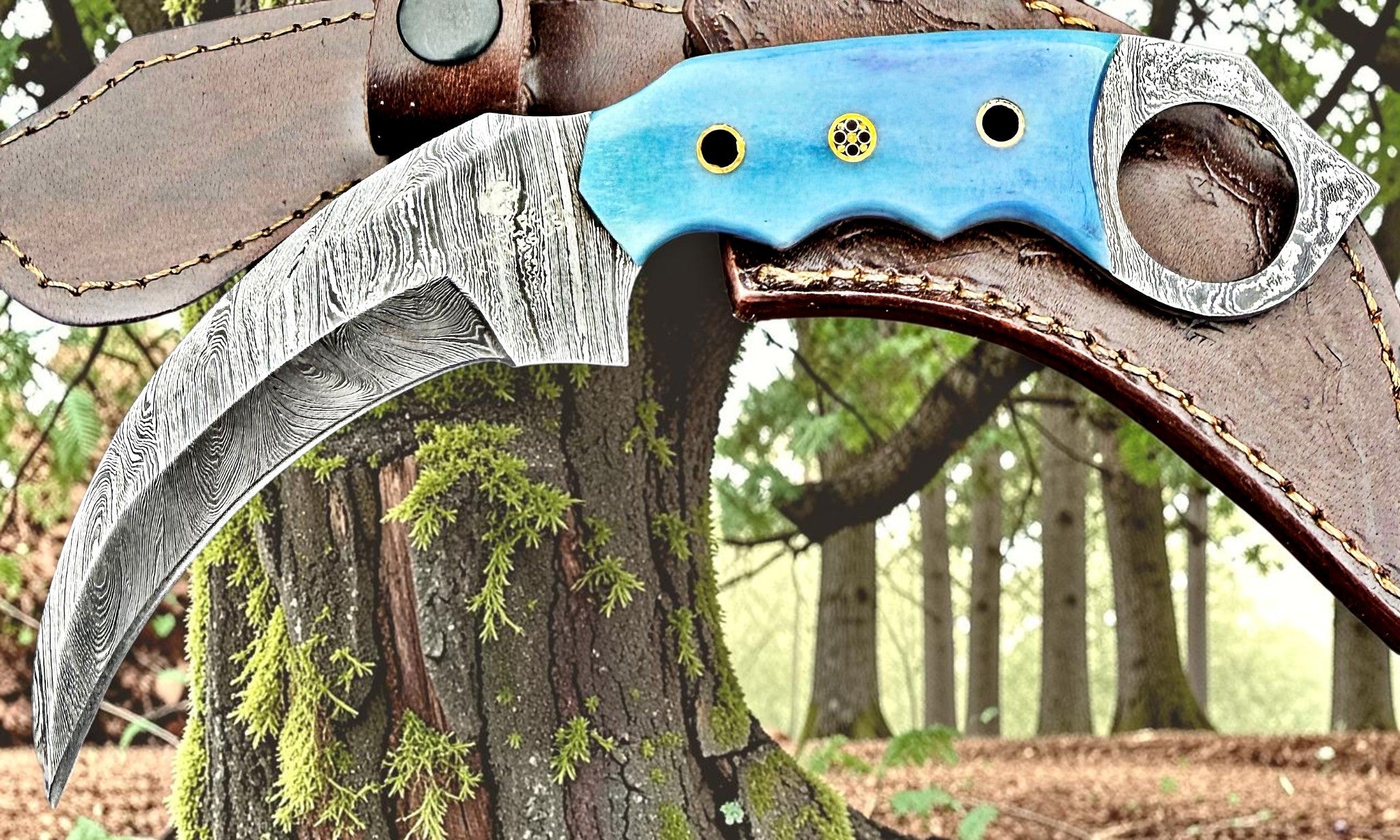 Timbercat Knives Handmade Damascus Steel Hunting Karambit Knife 7.5 Inches with Cowhide Leather Sheath 1029