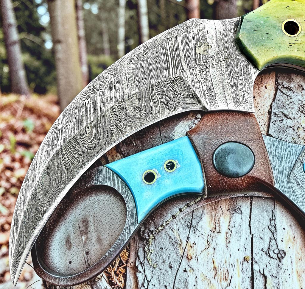 Timbercat Knives Handmade Damascus Steel Hunting Karambit Knife 7.5 Inches with Cowhide Leather Sheath 1030