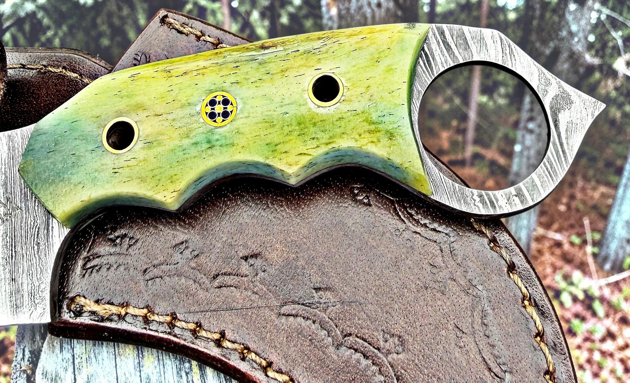 Timbercat Knives Handmade Damascus Steel Hunting Karambit Knife 7.5 Inches with Cowhide Leather Sheath 1030