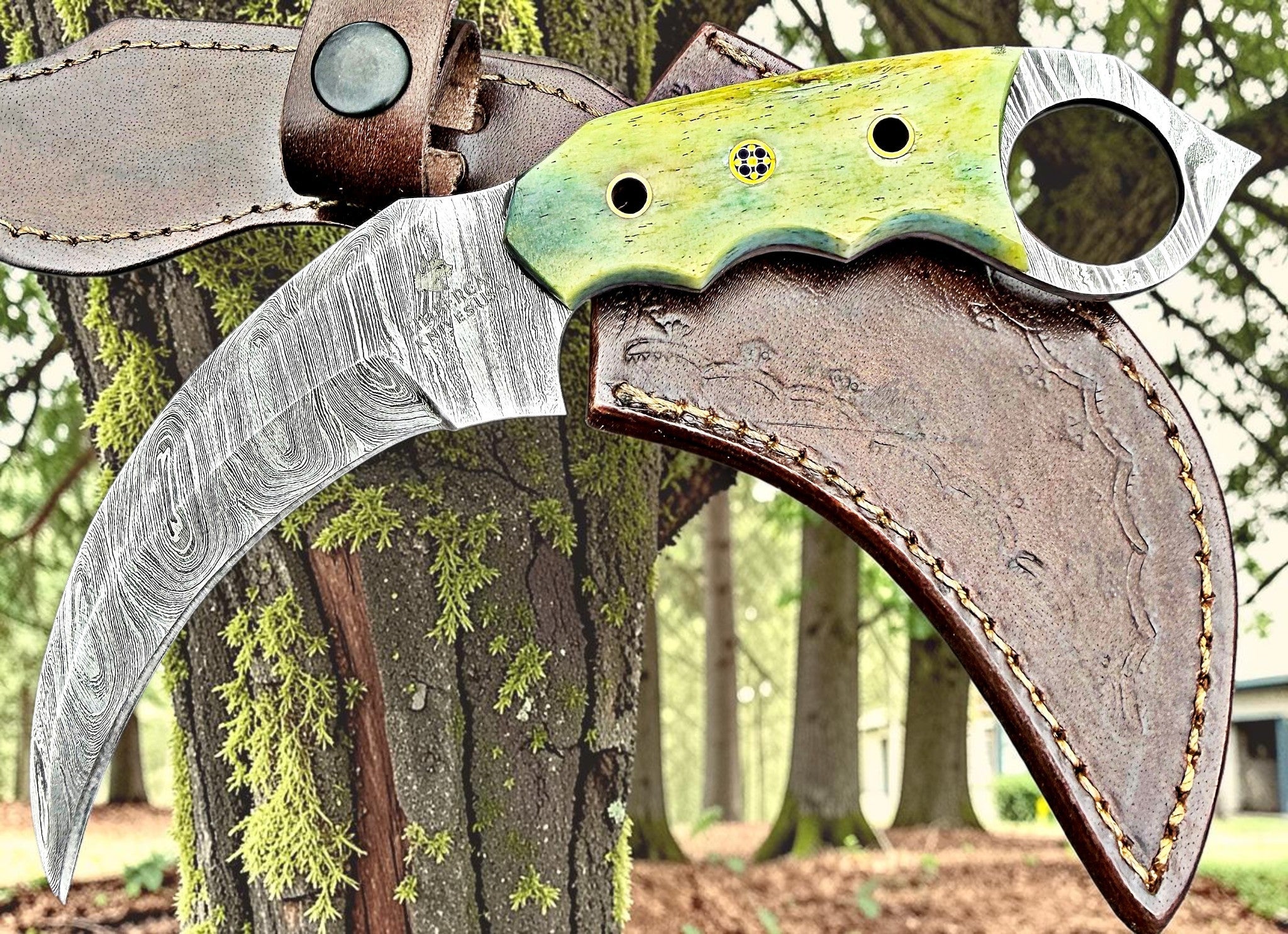 Timbercat Knives Handmade Damascus Steel Hunting Karambit Knife 7.5 Inches with Cowhide Leather Sheath 1030