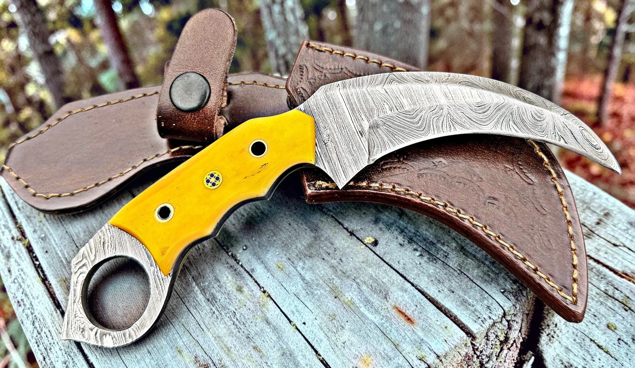 Timbercat Knives Handmade Damascus Steel Hunting Karambit Knife 7.5 Inches with Cowhide Leather Sheath 1031