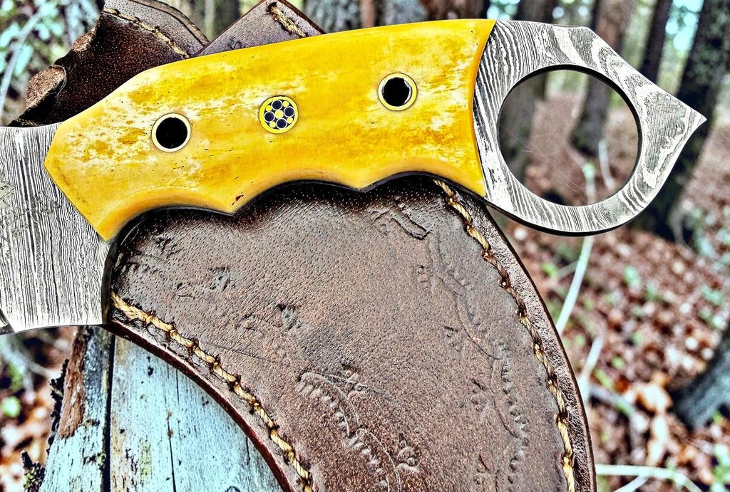 Timbercat Knives Handmade Damascus Steel Hunting Karambit Knife 7.5 Inches with Cowhide Leather Sheath 1031