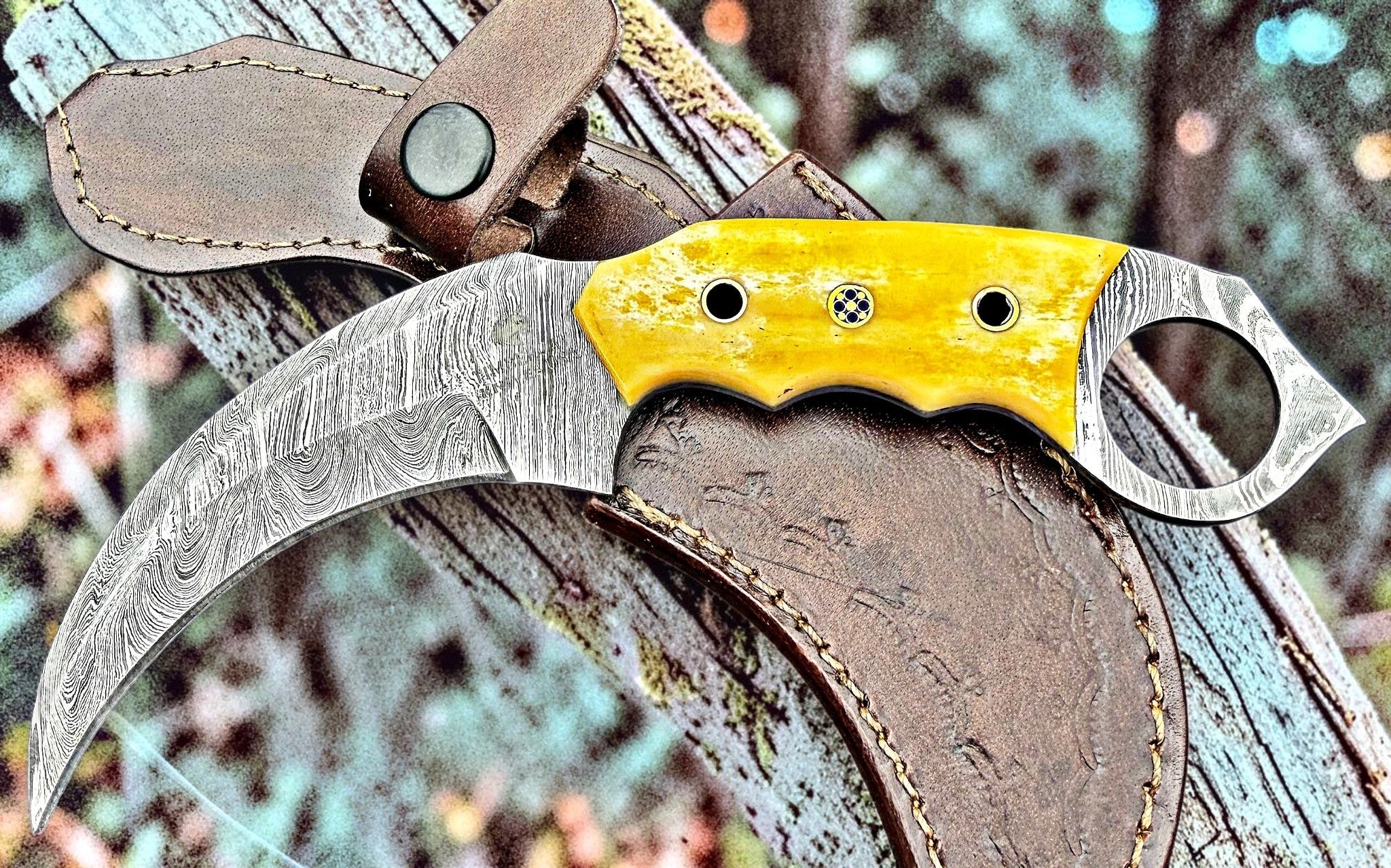Timbercat Knives Handmade Damascus Steel Hunting Karambit Knife 7.5 Inches with Cowhide Leather Sheath 1031