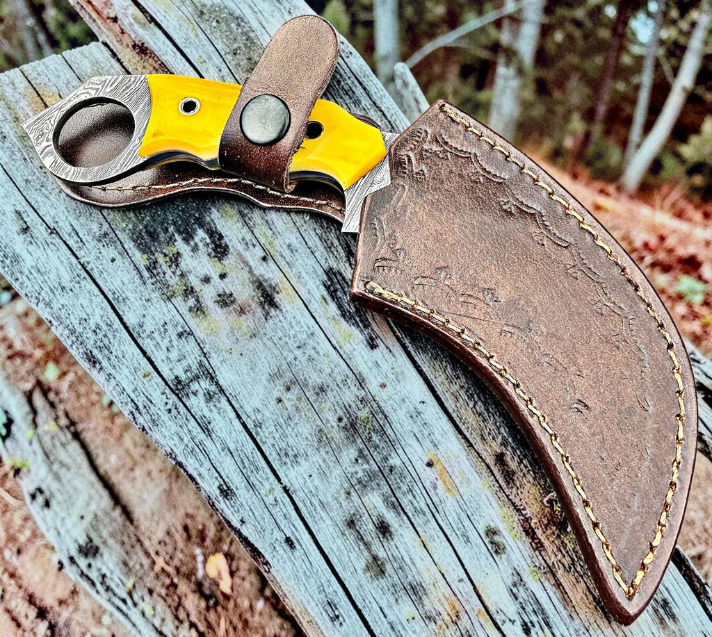 Timbercat Knives Handmade Damascus Steel Hunting Karambit Knife 7.5 Inches with Cowhide Leather Sheath 1031