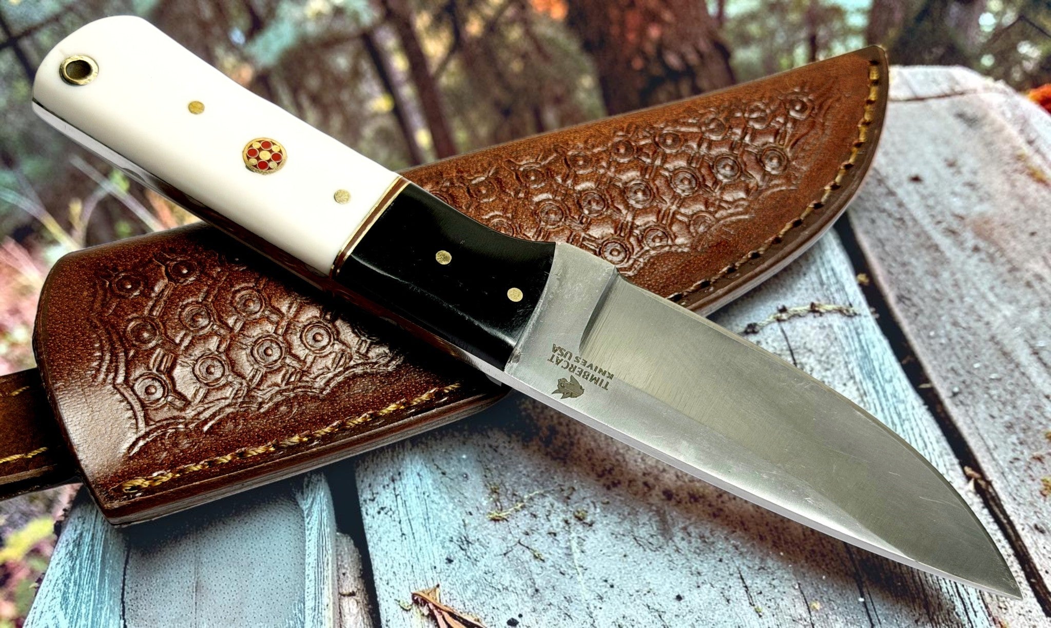 Timbercat Knives Handmade Hunting Skinner Knife 8 Inches with Cowhide Leather Sheath J2 Steel 1032