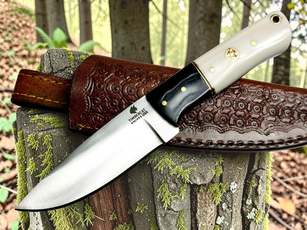 Timbercat Knives Handmade Hunting Skinner Knife 8 Inches with Cowhide Leather Sheath J2 Steel 1032
