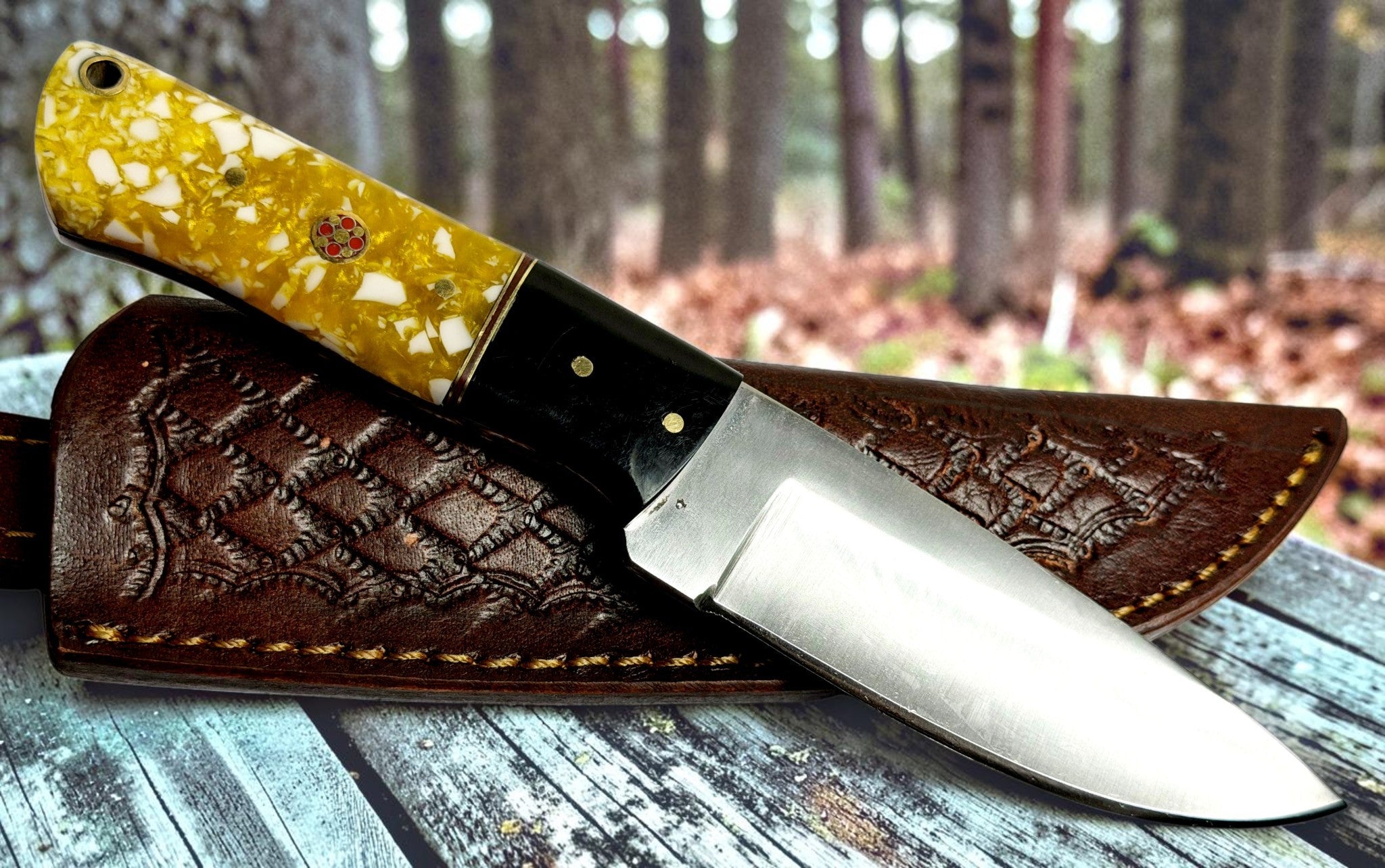 Timbercat Knives Handmade Hunting Skinner Knife 8 Inches with Cowhide Leather Sheath J2 Steel 1033