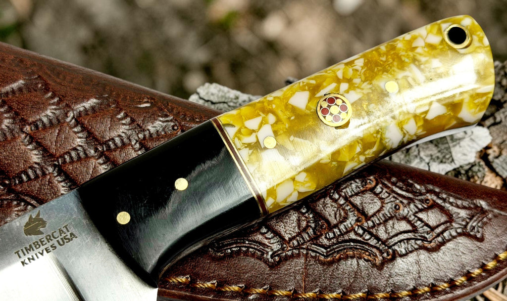 Timbercat Knives Handmade Hunting Skinner Knife 8 Inches with Cowhide Leather Sheath J2 Steel 1033