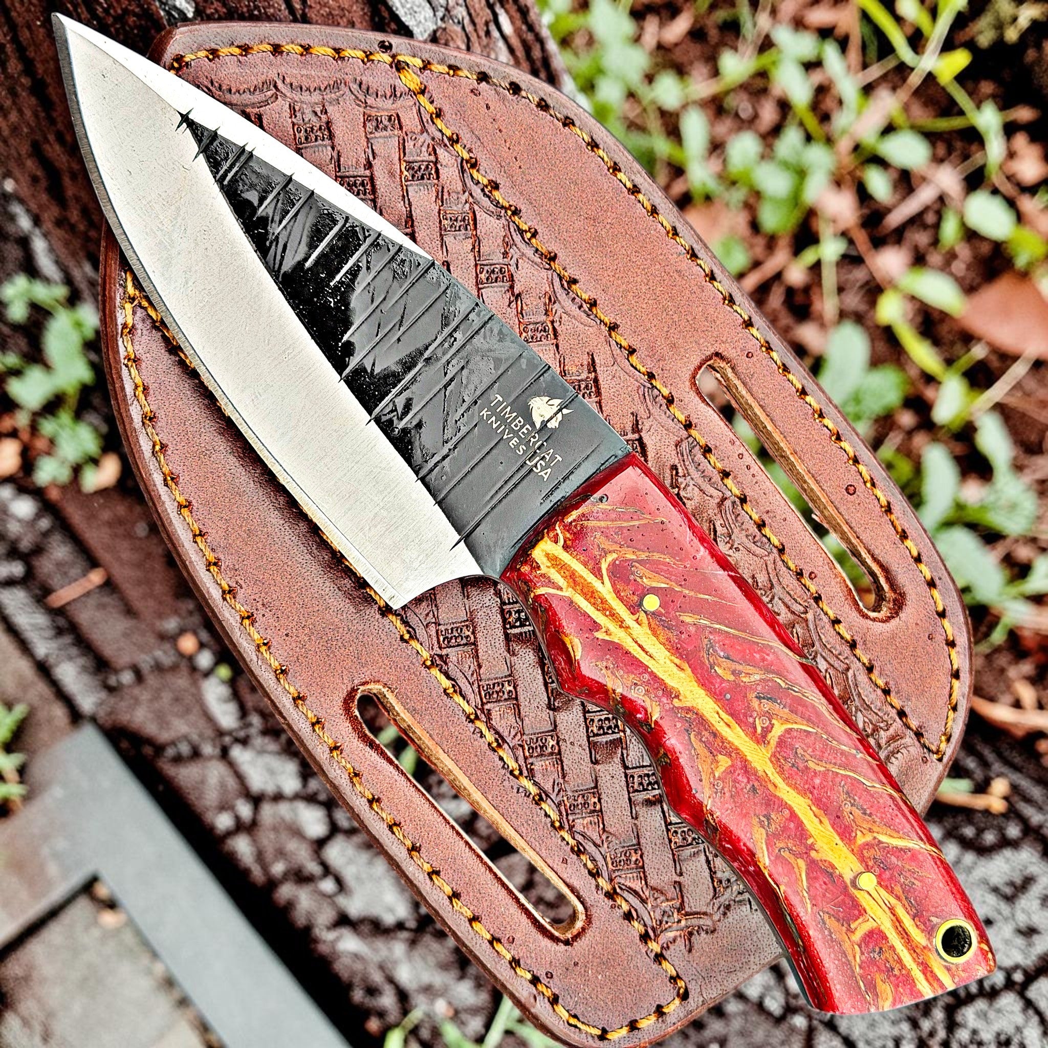 Timbercat Knives Handmade Hunting Skinner Knife 8 Inches with Cowhide Leather Sheath J2 Steel 1034