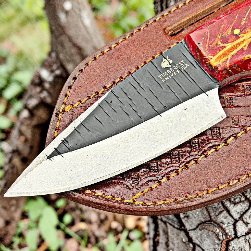 Timbercat Knives Handmade Hunting Skinner Knife 8 Inches with Cowhide Leather Sheath J2 Steel 1034