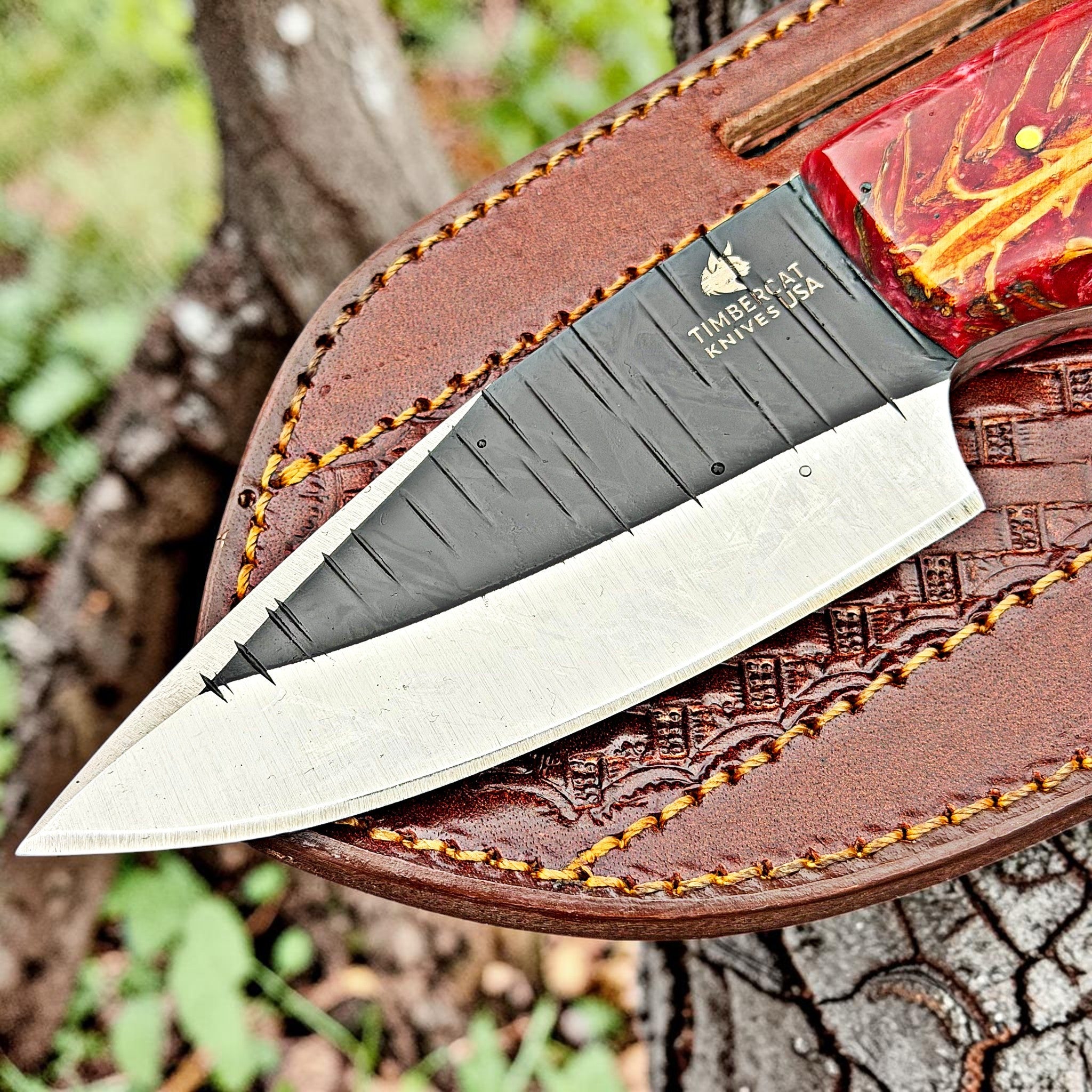 Timbercat Knives Handmade Hunting Skinner Knife 8 Inches with Cowhide Leather Sheath J2 Steel 1034