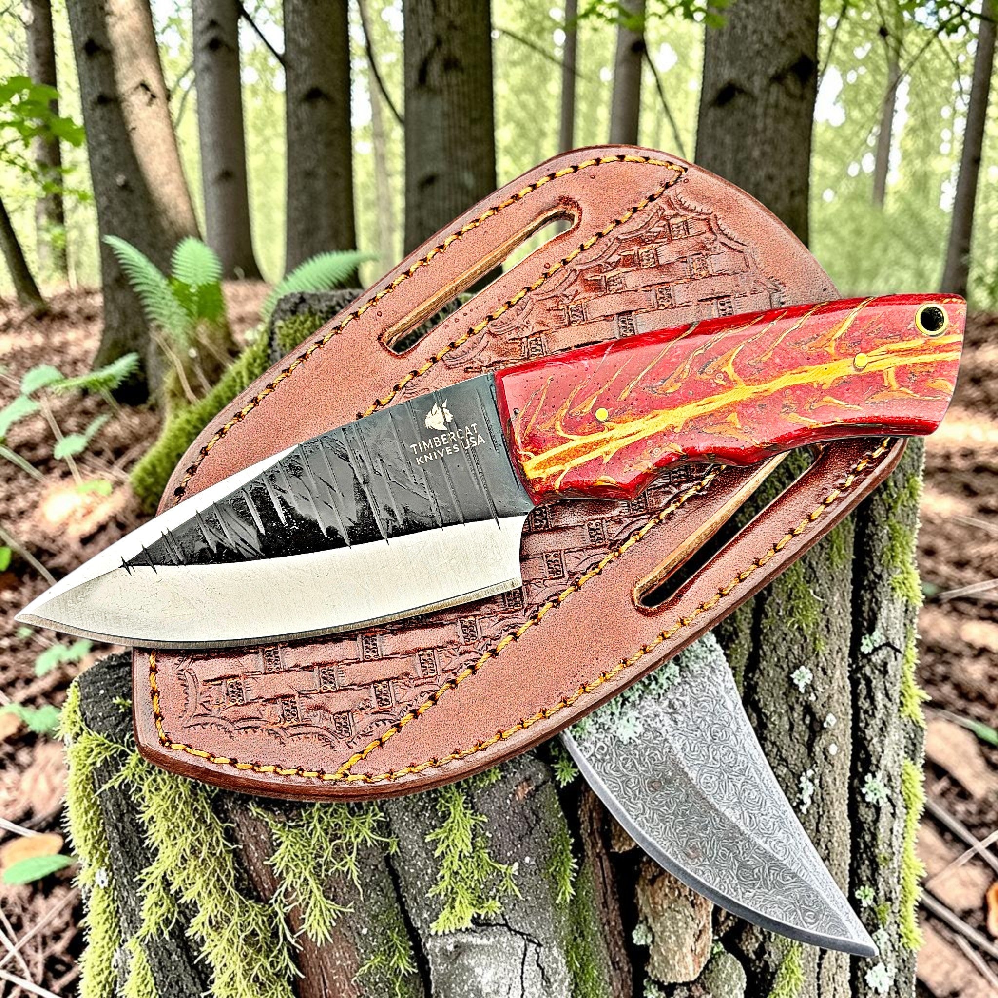 Timbercat Knives Handmade Hunting Skinner Knife 8 Inches with Cowhide Leather Sheath J2 Steel 1034