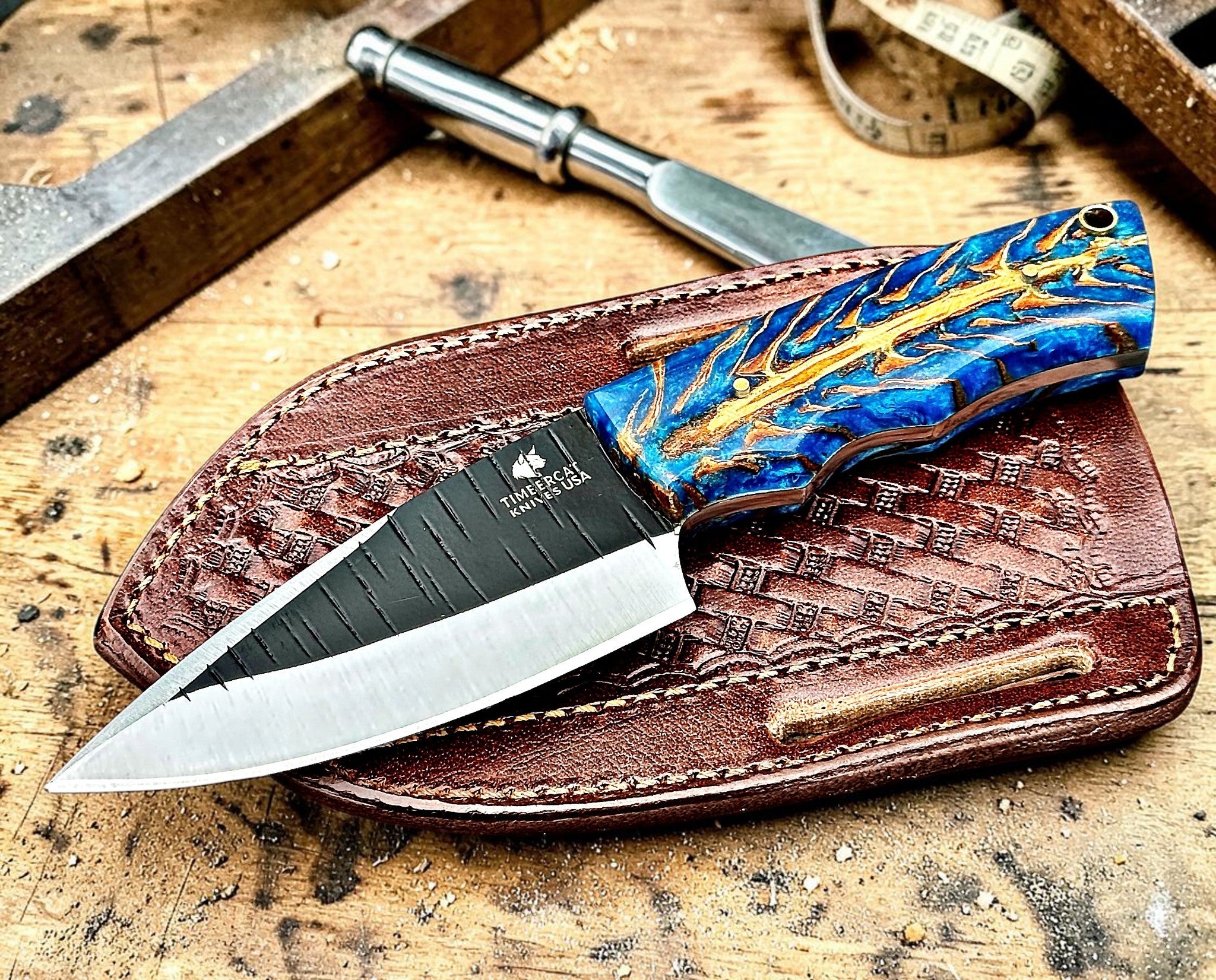 Timbercat Knives Handmade Hunting Skinner Knife 8 Inches with Cowhide Leather Sheath J2 Steel 1035