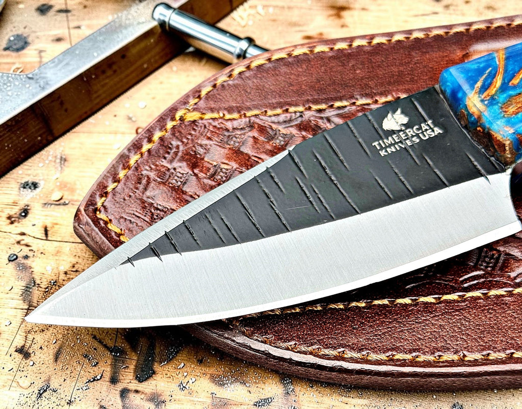 Timbercat Knives Handmade Hunting Skinner Knife 8 Inches with Cowhide Leather Sheath J2 Steel 1035