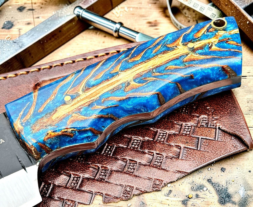 Timbercat Knives Handmade Hunting Skinner Knife 8 Inches with Cowhide Leather Sheath J2 Steel 1035