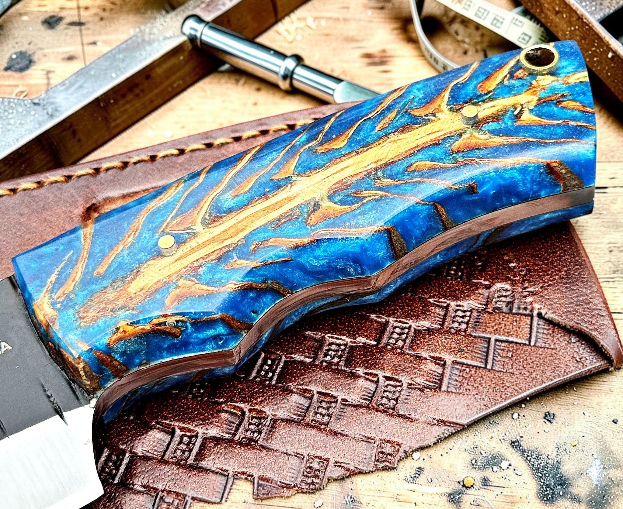 Timbercat Knives Handmade Hunting Skinner Knife 8 Inches with Cowhide Leather Sheath J2 Steel 1035