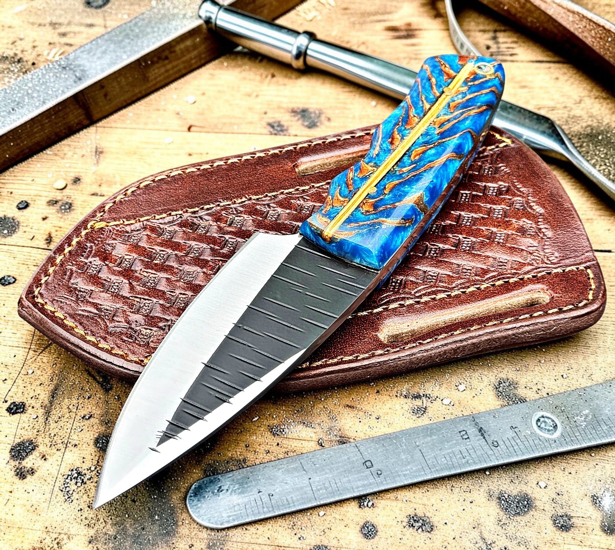 Timbercat Knives Handmade Hunting Skinner Knife 8 Inches with Cowhide Leather Sheath J2 Steel 1035