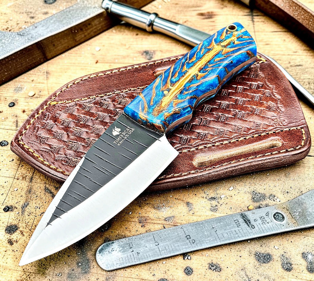 Timbercat Knives Handmade Hunting Skinner Knife 8 Inches with Cowhide Leather Sheath J2 Steel 1035