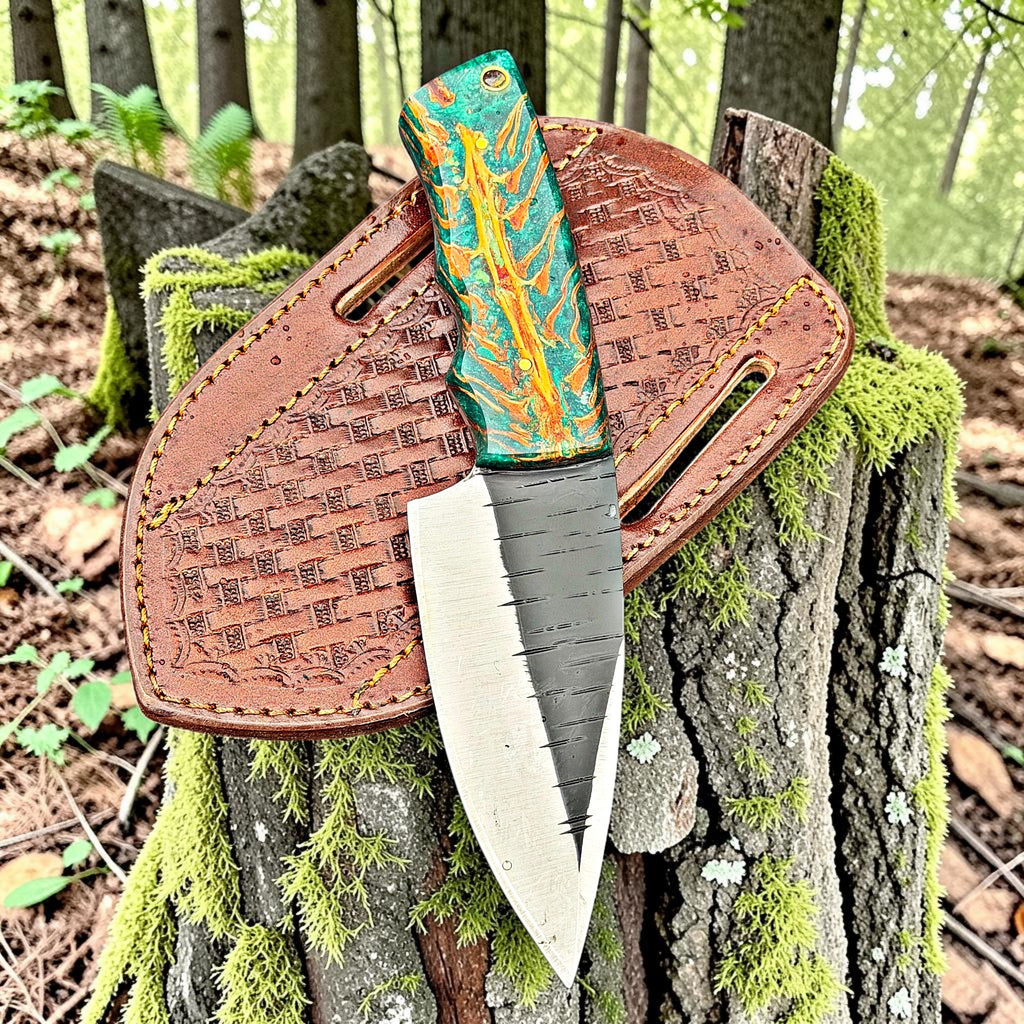 Timbercat Knives Handmade Hunting Skinner Knife 8 Inches with Cowhide Leather Sheath J2 Steel 1036