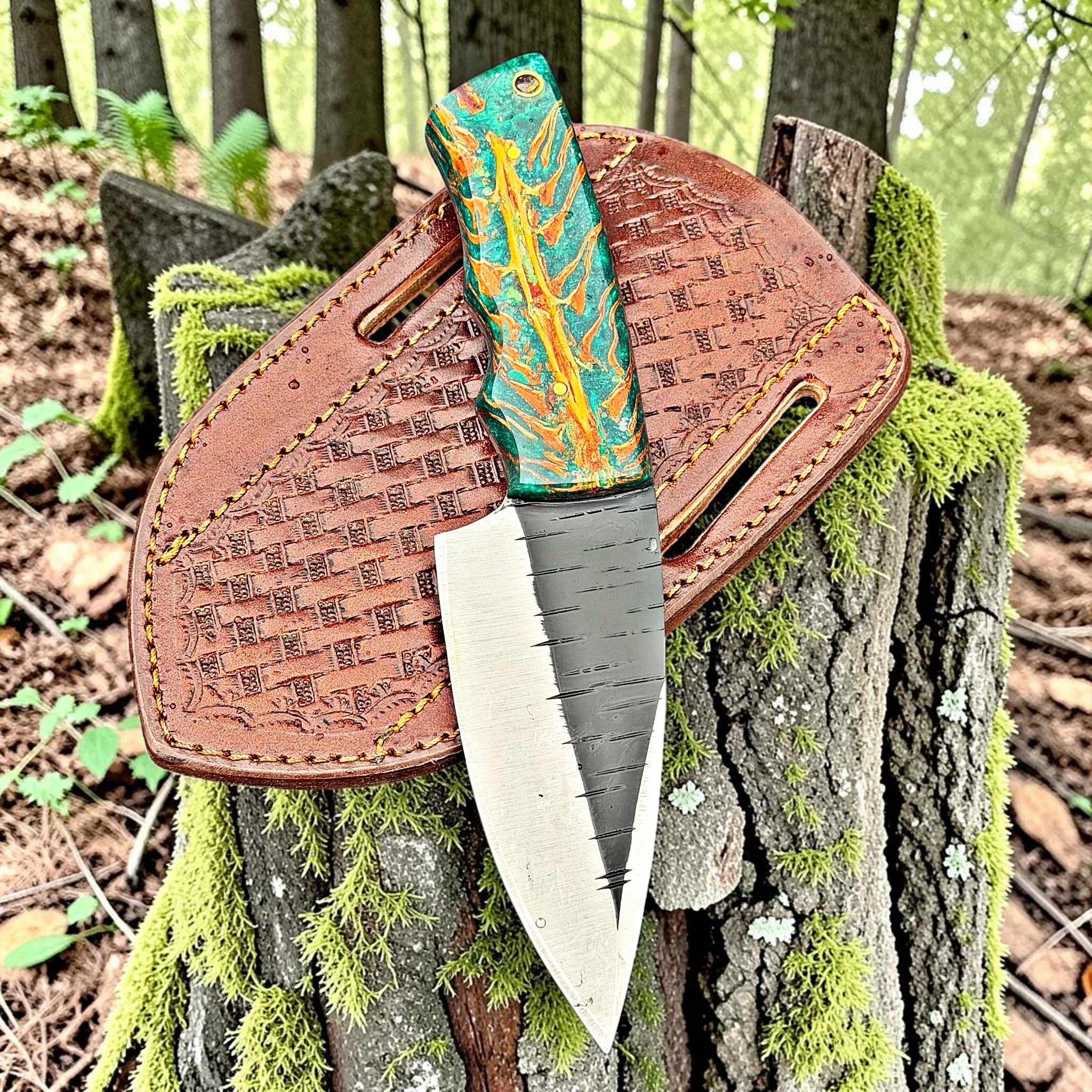 Timbercat Knives Handmade Hunting Skinner Knife 8 Inches with Cowhide Leather Sheath J2 Steel 1036