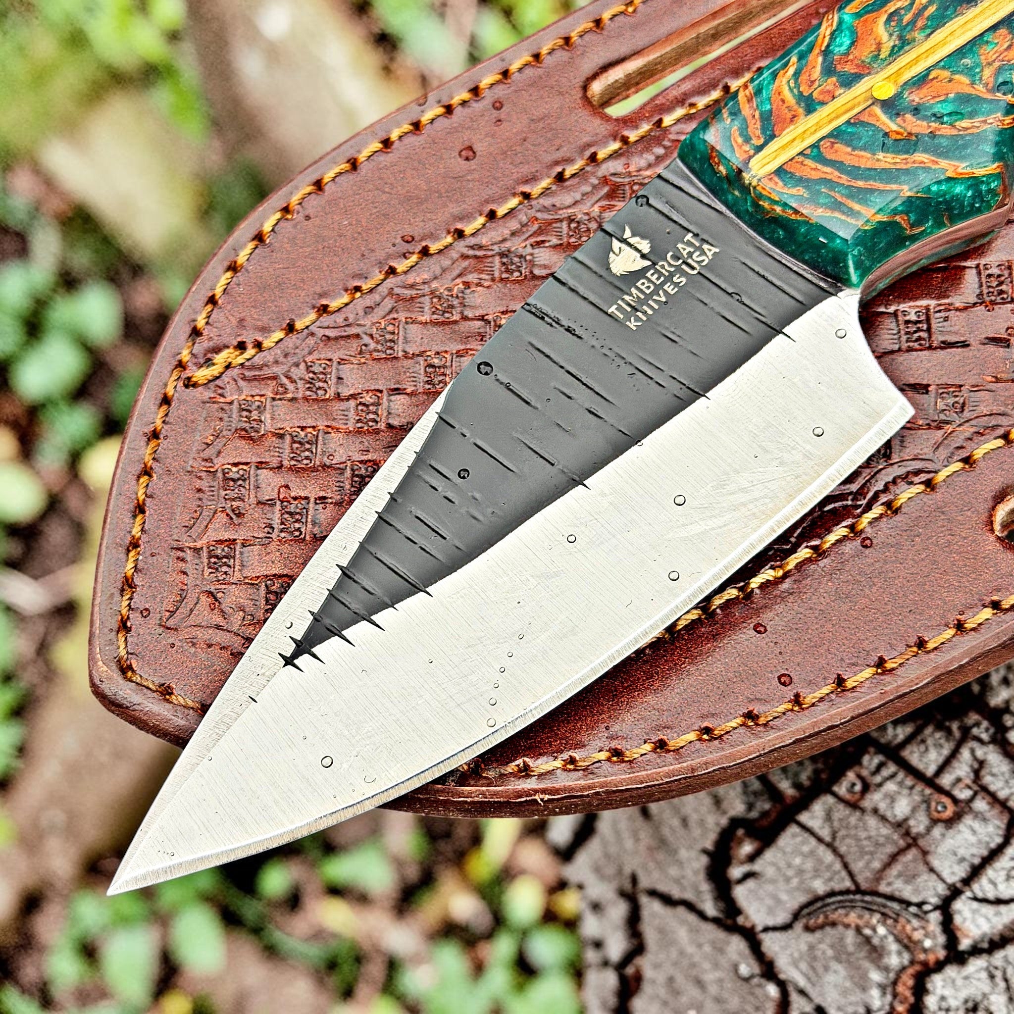 Timbercat Knives Handmade Hunting Skinner Knife 8 Inches with Cowhide Leather Sheath J2 Steel 1036