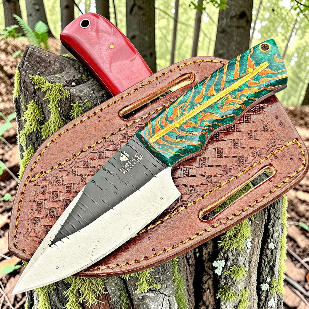 Timbercat Knives Handmade Hunting Skinner Knife 8 Inches with Cowhide Leather Sheath J2 Steel 1036