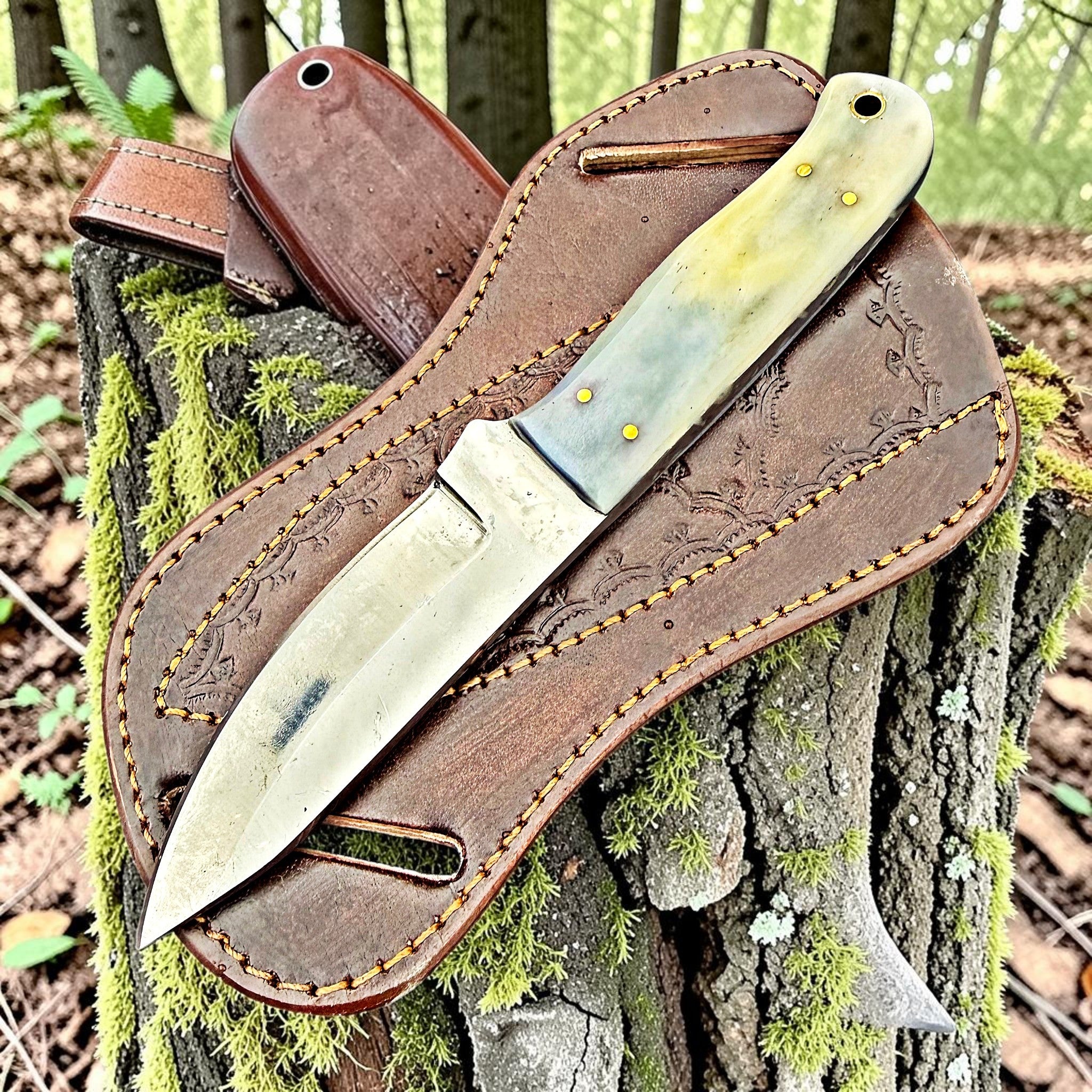 Timbercat Knives Handmade Hunting Skinner Knife 8 Inches with Cowhide Leather Sheath J2 Steel 1037