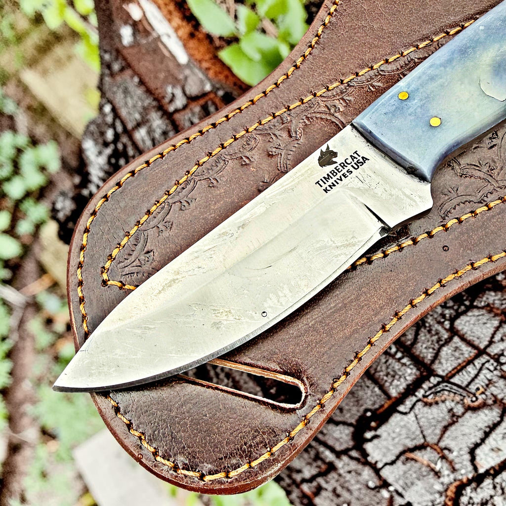 Timbercat Knives Handmade Hunting Skinner Knife 8 Inches with Cowhide Leather Sheath J2 Steel 1037