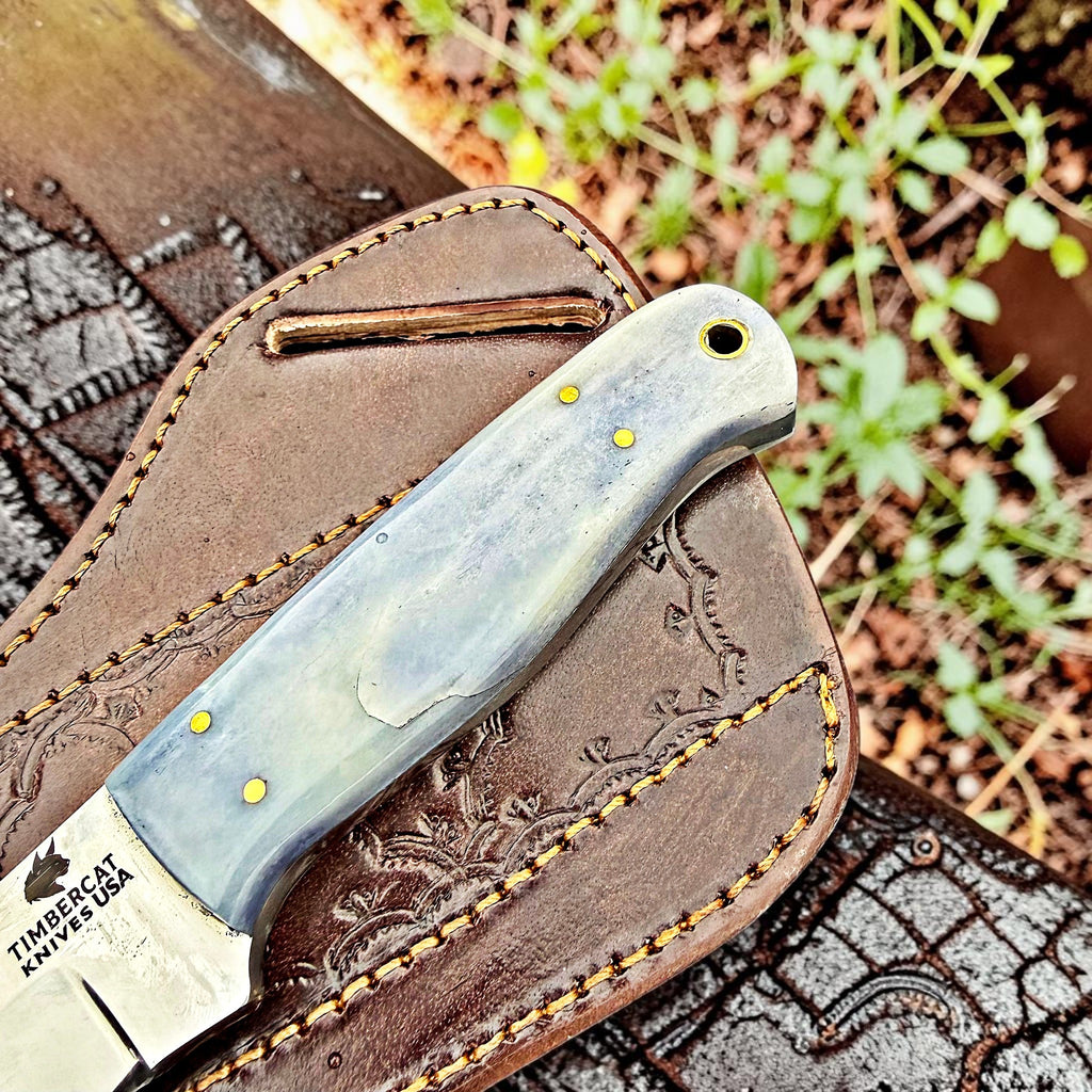Timbercat Knives Handmade Hunting Skinner Knife 8 Inches with Cowhide Leather Sheath J2 Steel 1037