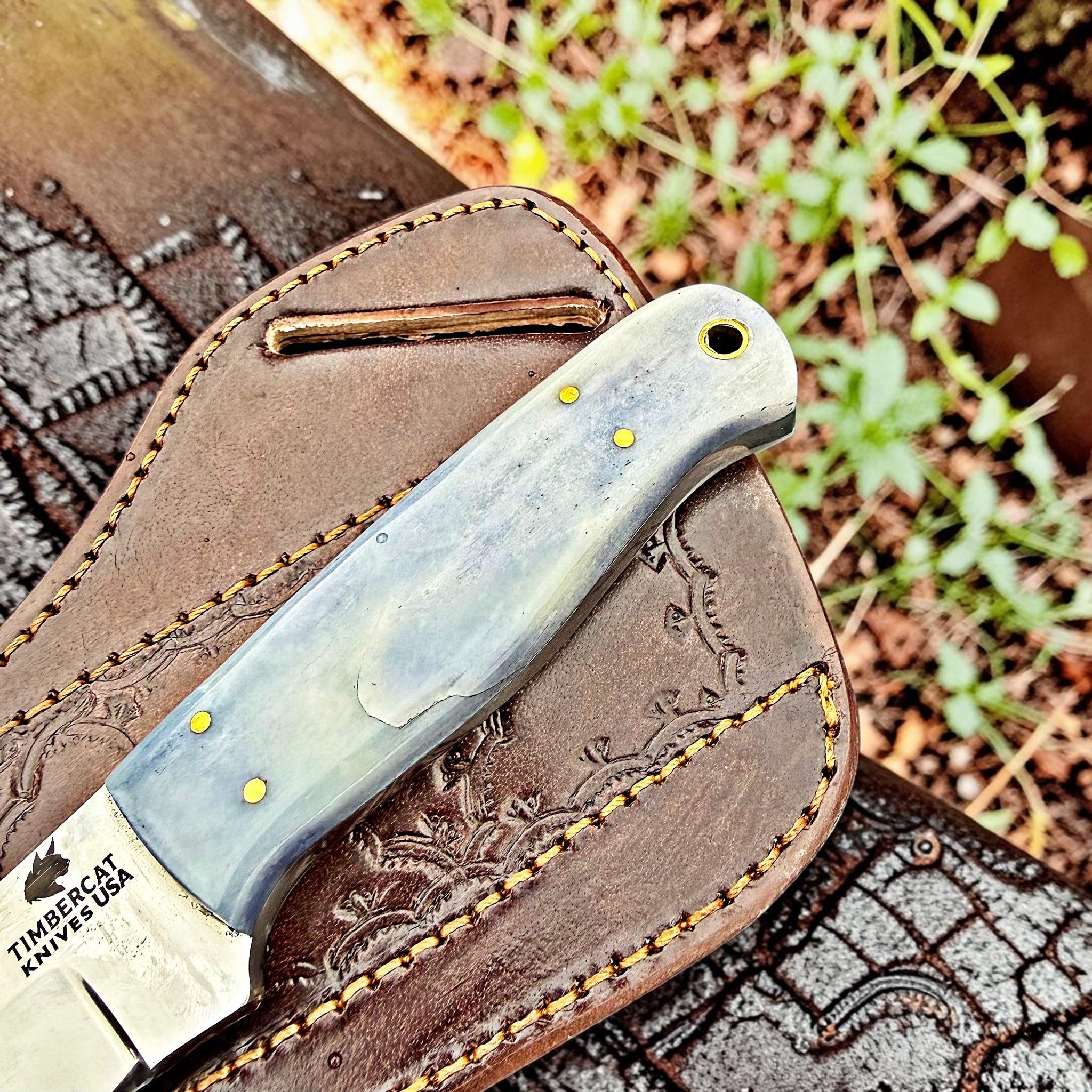 Timbercat Knives Handmade Hunting Skinner Knife 8 Inches with Cowhide Leather Sheath J2 Steel 1037