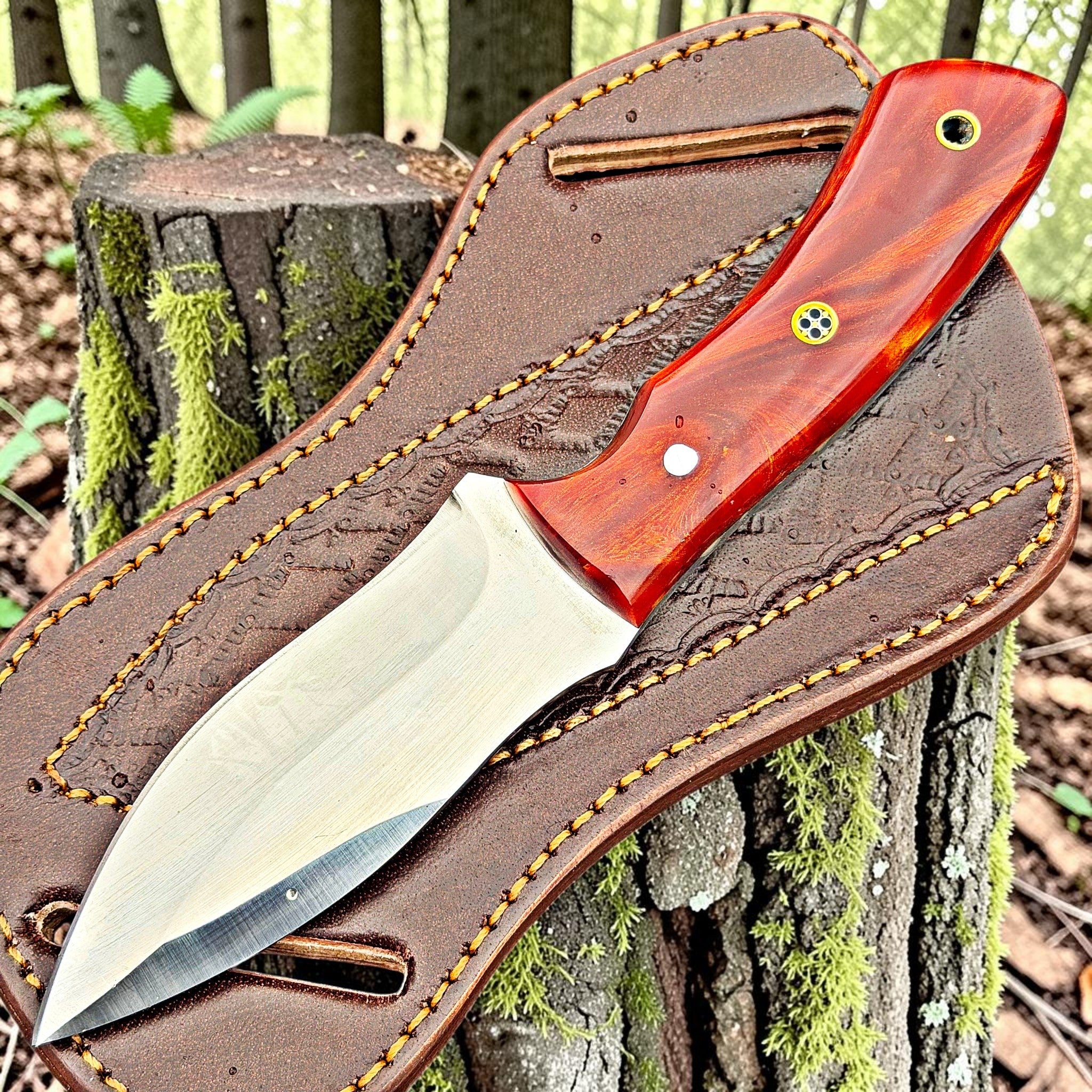 Timbercat Knives Handmade Hunting Skinner Knife 8 Inches with Cowhide Leather Sheath J2 Steel 1038