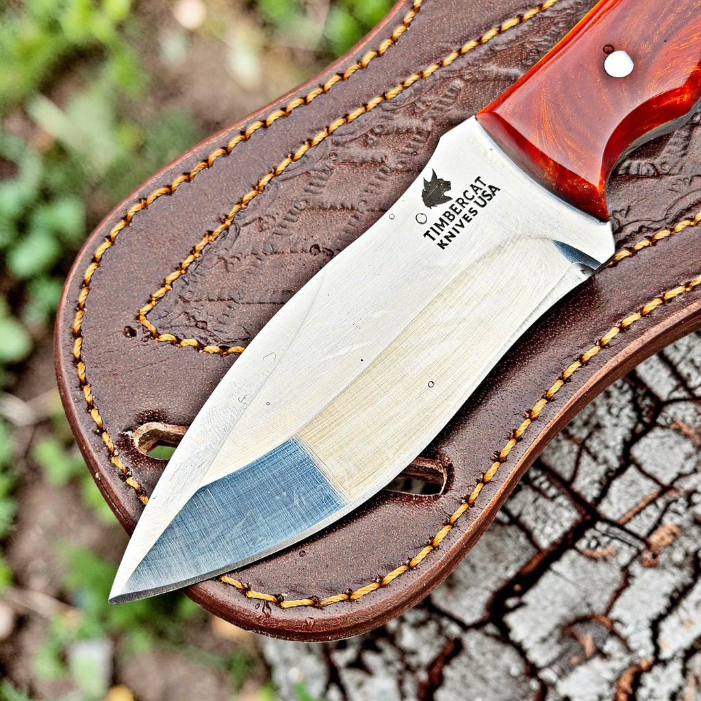 Timbercat Knives Handmade Hunting Skinner Knife 8 Inches with Cowhide Leather Sheath J2 Steel 1038